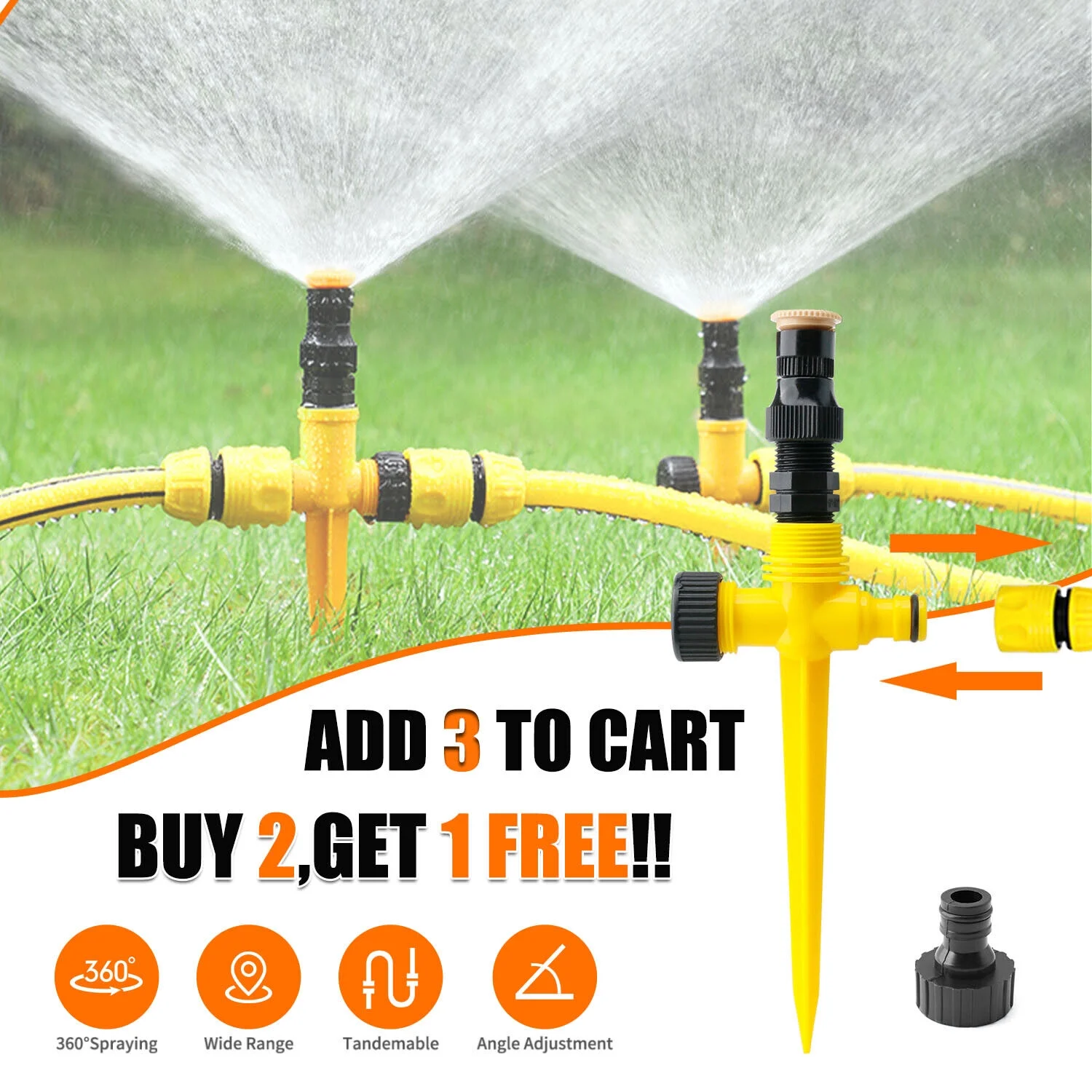 360° Auto Irrigation System Adjustable Garden Lawn Sprinkler Patio Save Water US