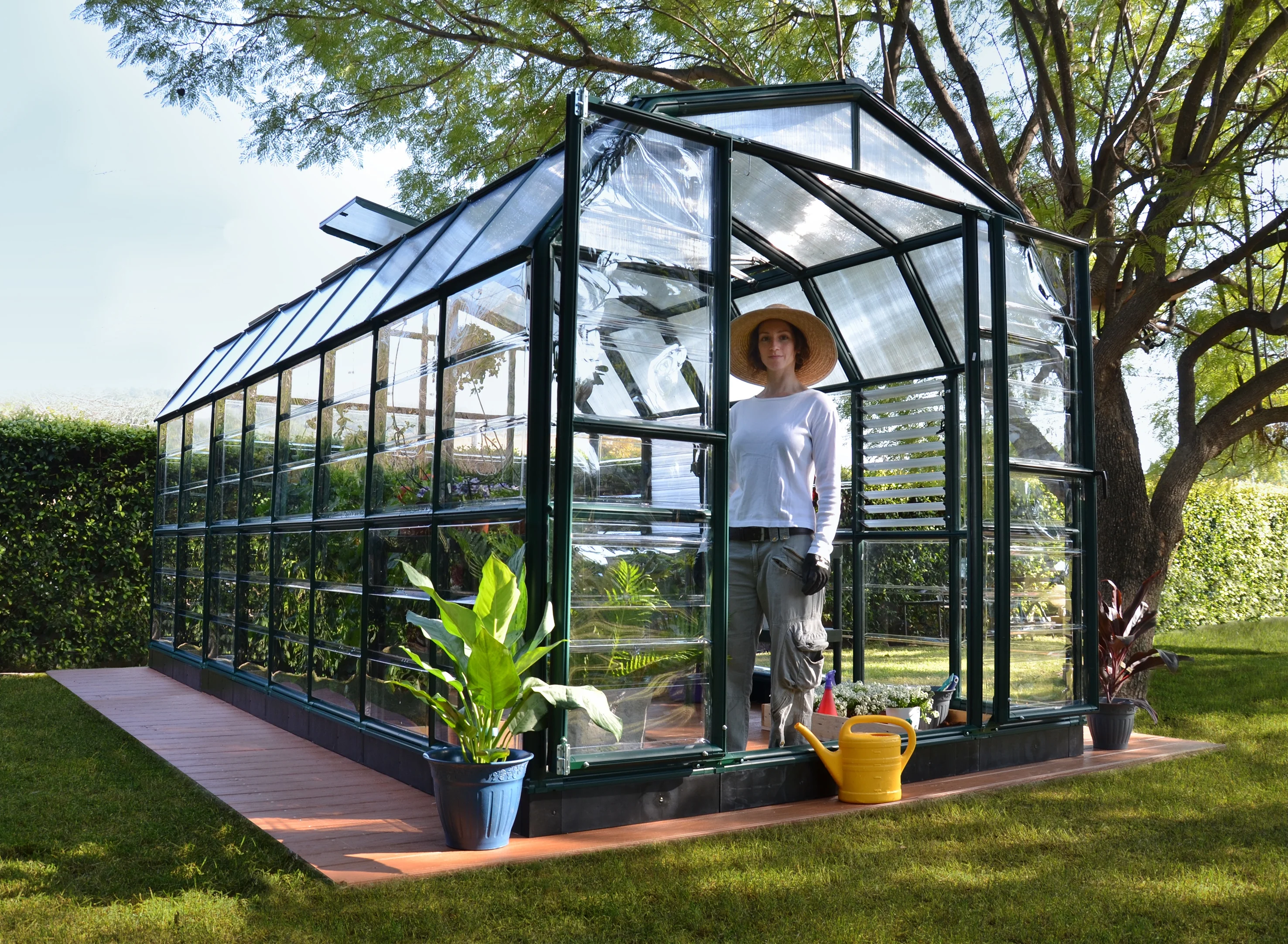 Palram - Canopia Prestige 8' x 16' Clear Walk-In Greenhouse - Green - with Accessories Package