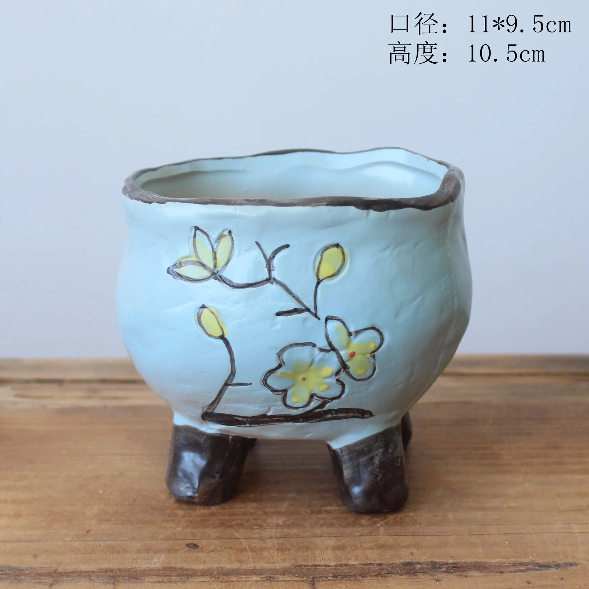 Vintage Hand-Painted Ceramic Succulent Planter - Retro Style Desktop Plant Pot