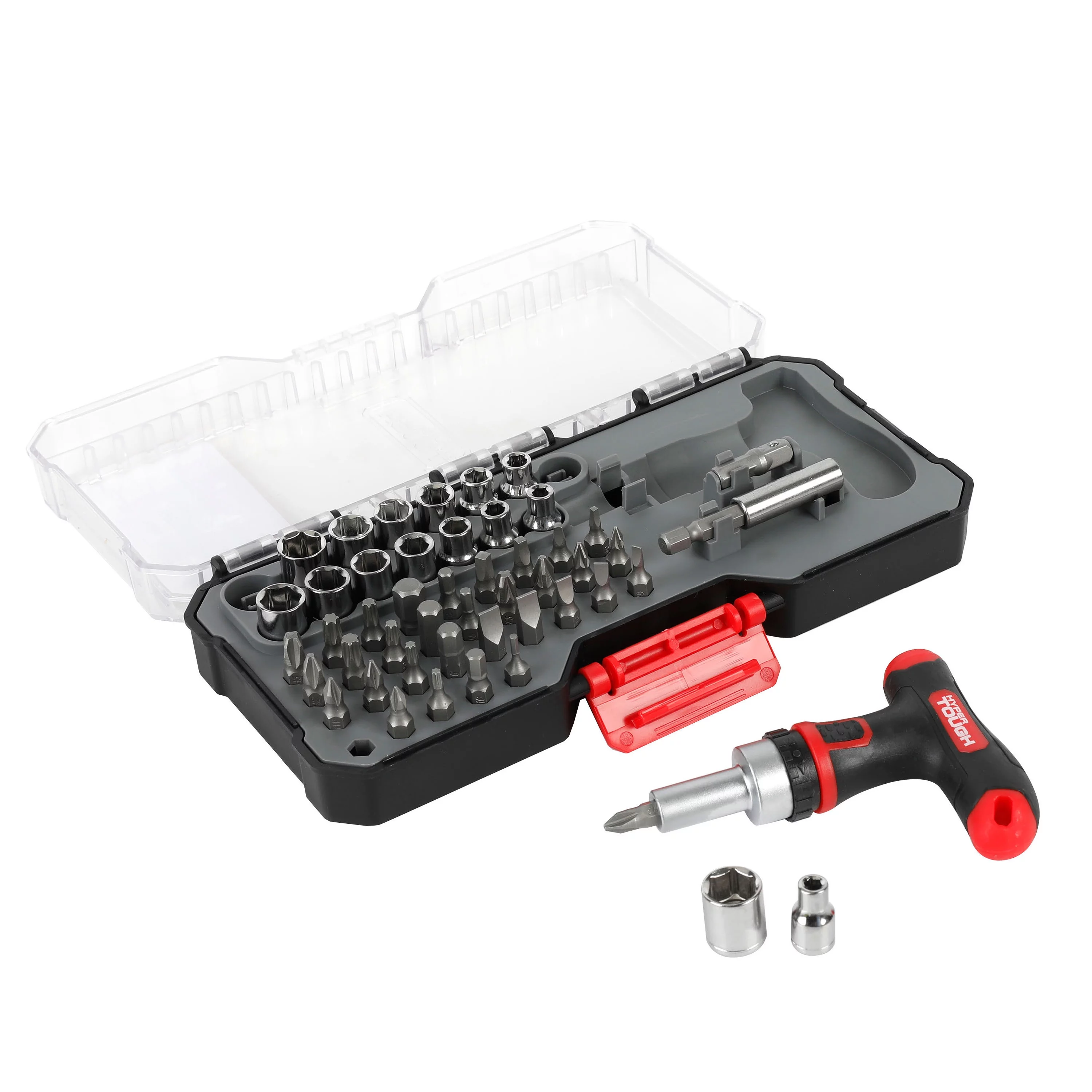 Hyper Tough 50-Piece T-Handle Driver and Drill Bit Set in Click Fit™ Case, 42036CF