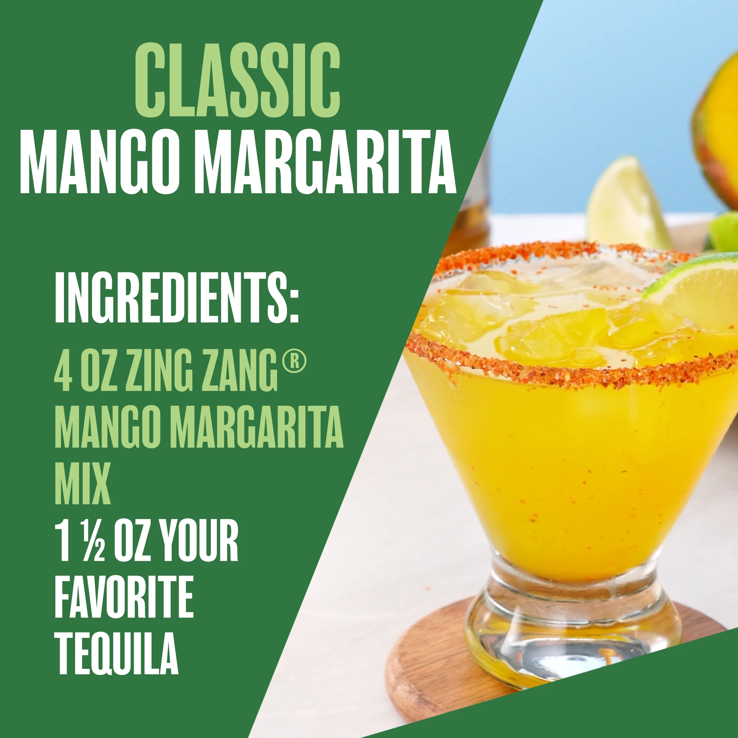 Zing Zang Mango Margarita Mix, Non-Alcoholic Cocktail Mixer, 32 Fl Oz Bottle