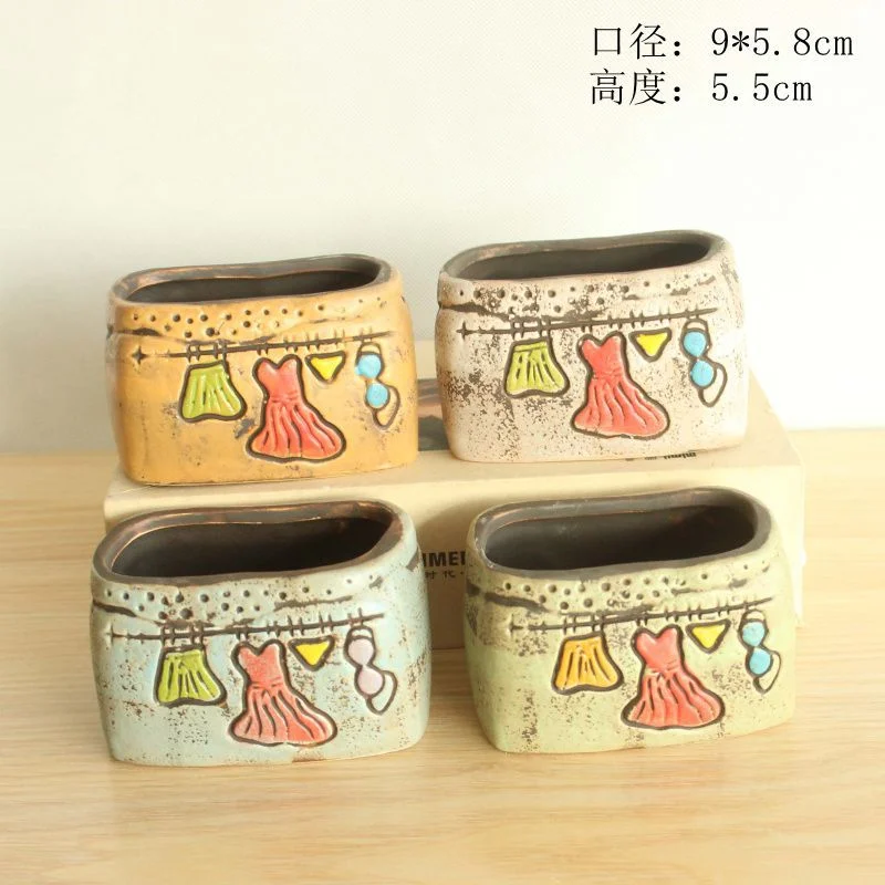 Ceramic Succulent Planter - Hand-painted Korean Style Flower Pot for Desktop