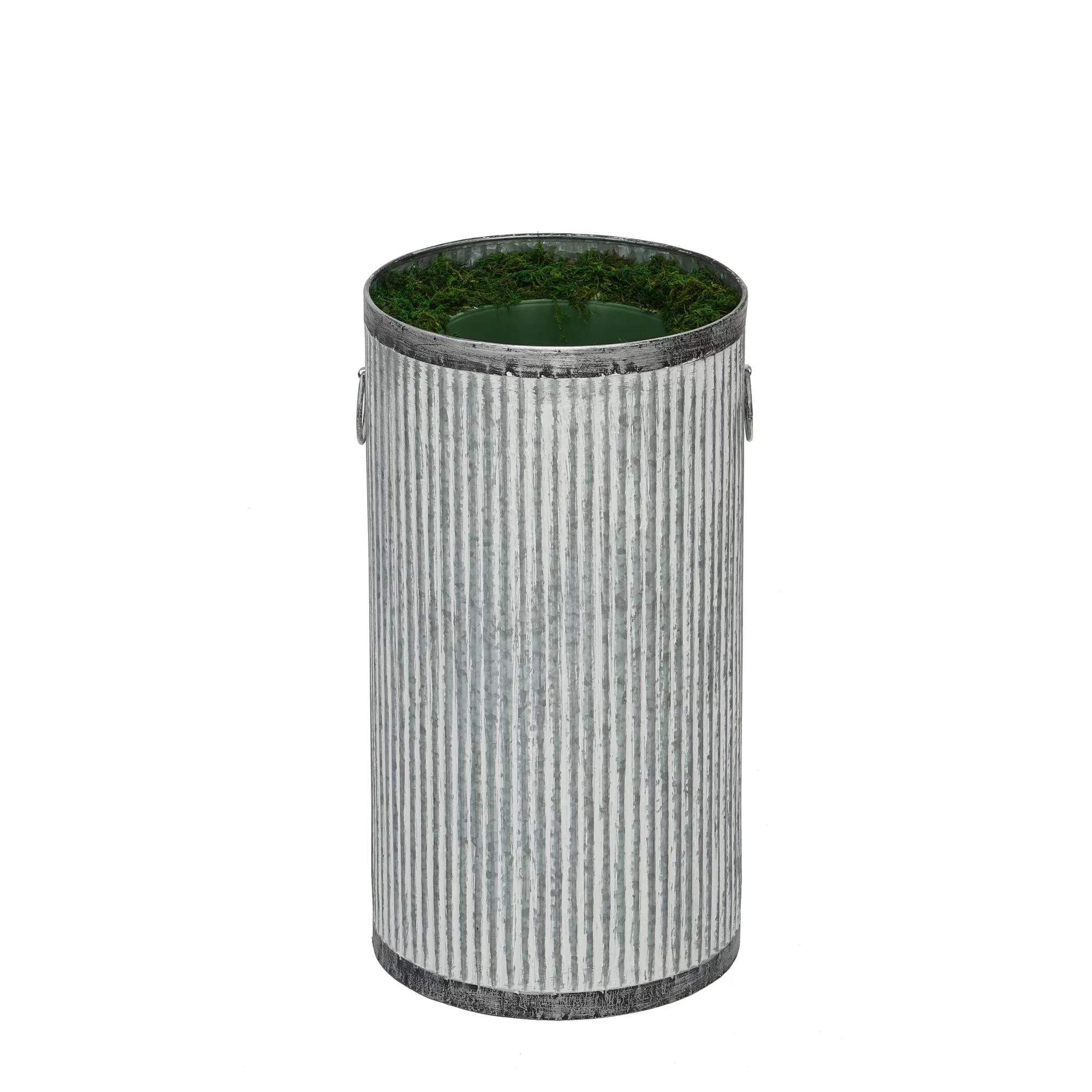 House of Silk Flowers Large Ribbed Metal Planter Pot-in-a-Pot