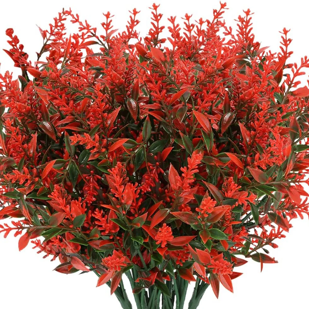 8 Bundles Artificial Lavender Flowers Outdoor UV Resistant Fake Flowers for Decoration No Fade Faux Plastic Plants Garden Porch Window Box Decor (Red)