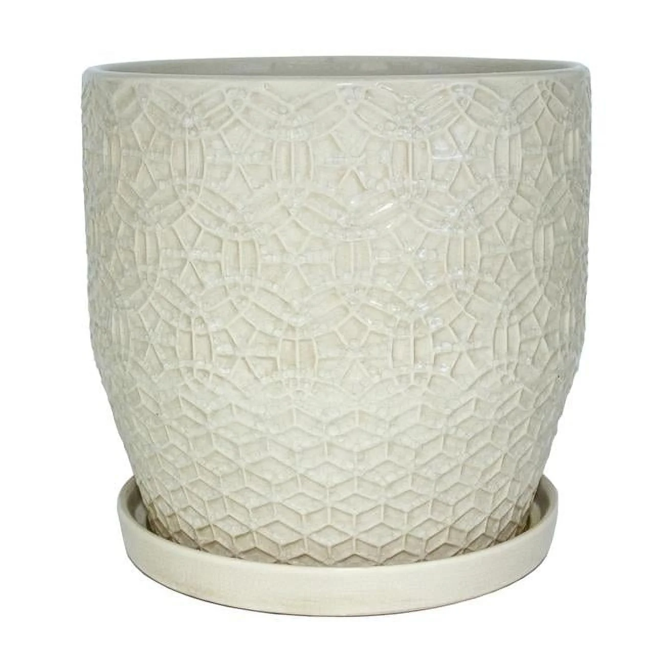 10 in. dia. Rivage Ceramic Crackle Planter, White