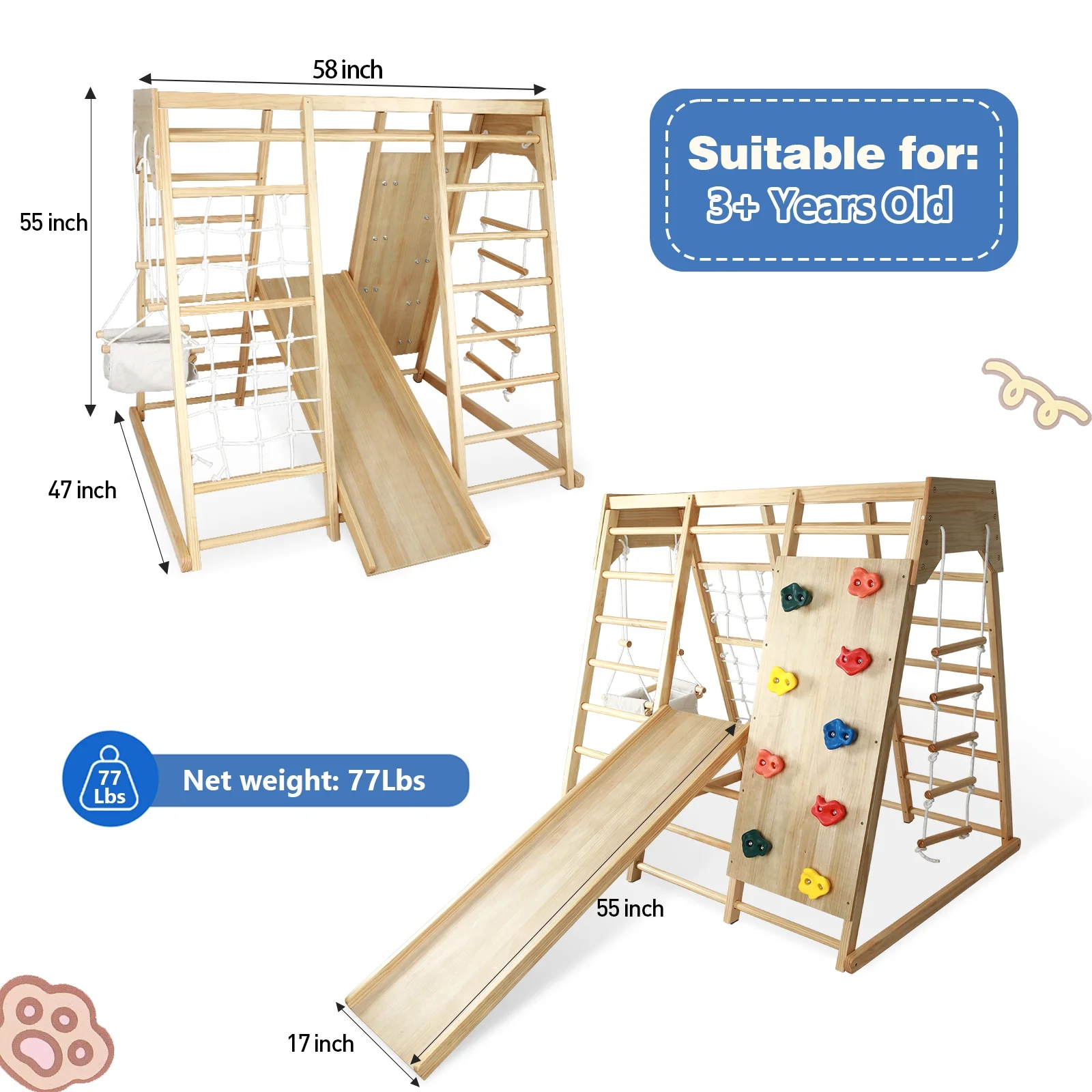 Fionafurn 8-in-1 Toddler Climbing Toys Indoor with Slide,Swing,Climbing Rock/Net,Monkey Bar,Rest Area,Gymnastic Rings for Toddlers and Kids 1-7 y.o.