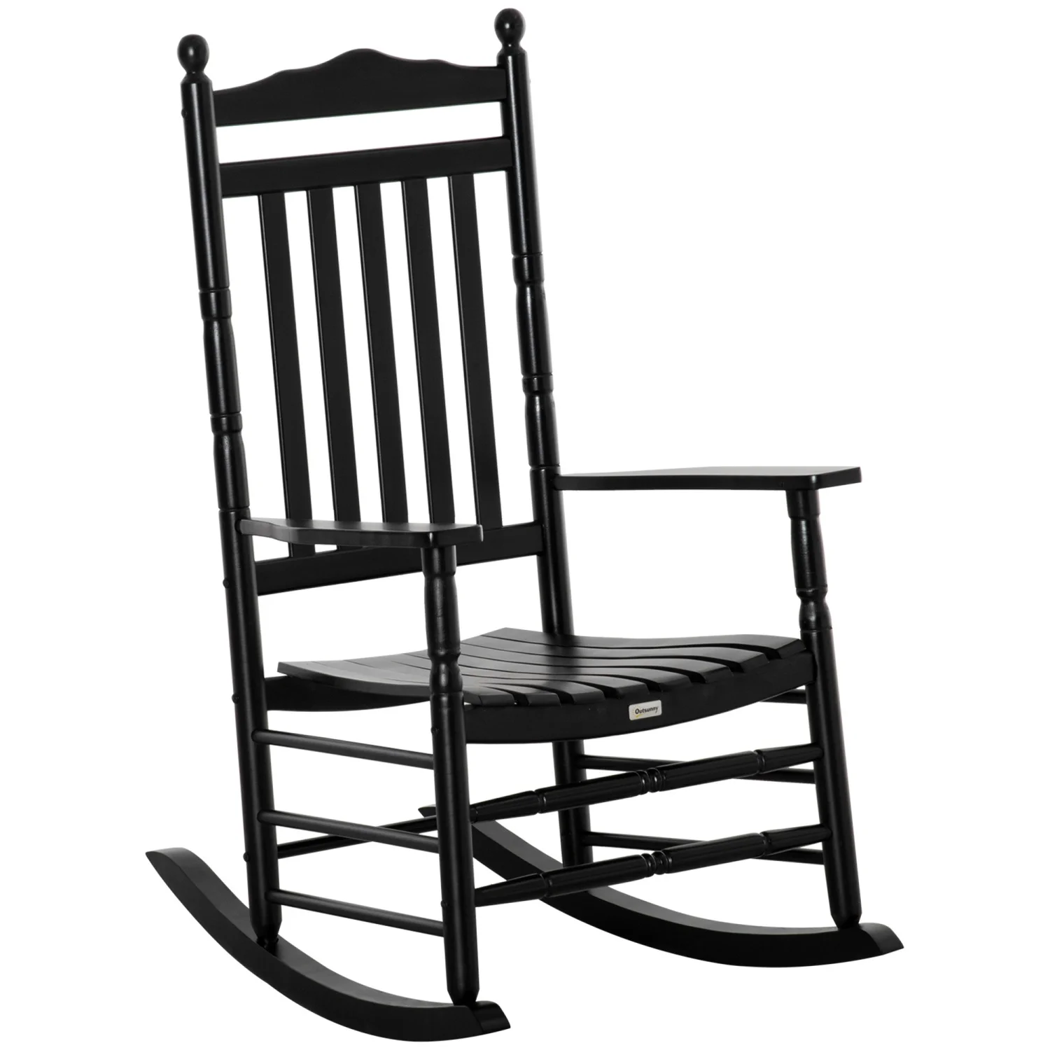 DremFaryoyo Traditional Wooden High-Back Rocking Chair for Porch  Indoor/Outdoor  Black
