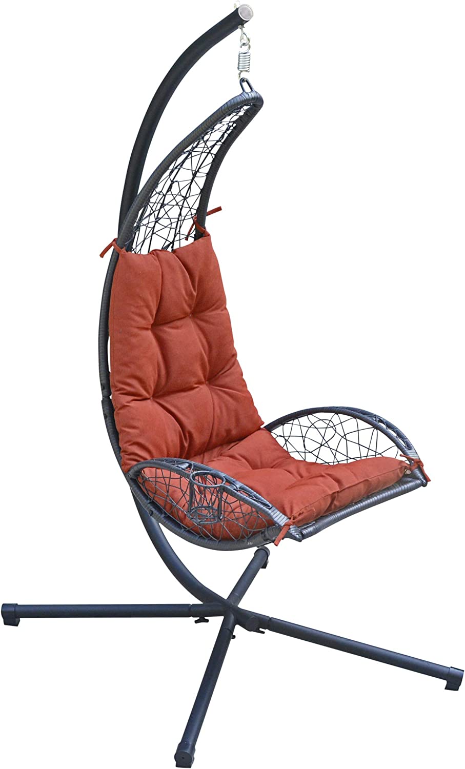 YANRUI 7175RD Cushioned Rattan Wicker Stand Hanging Chair, One Size, Red