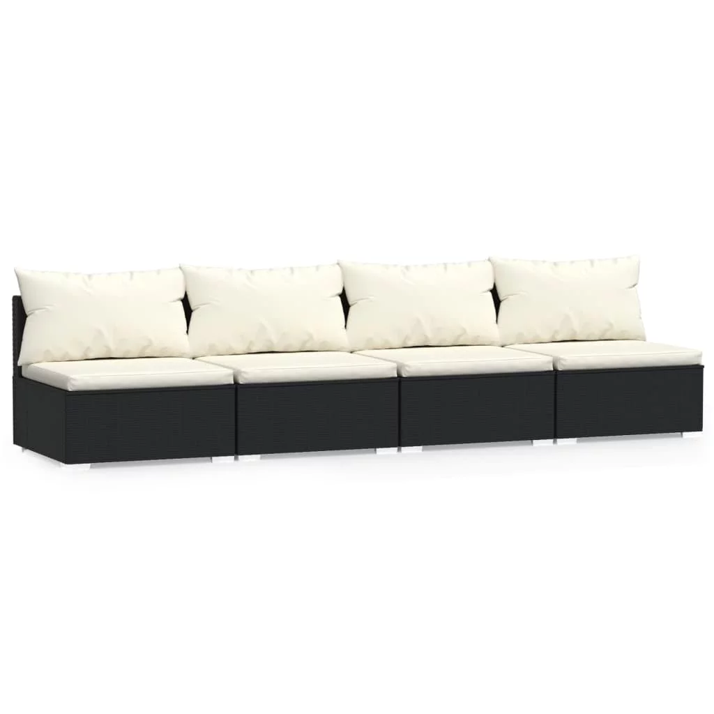 Anself 4 Seater Sofa with Cushions Black Poly Rattan