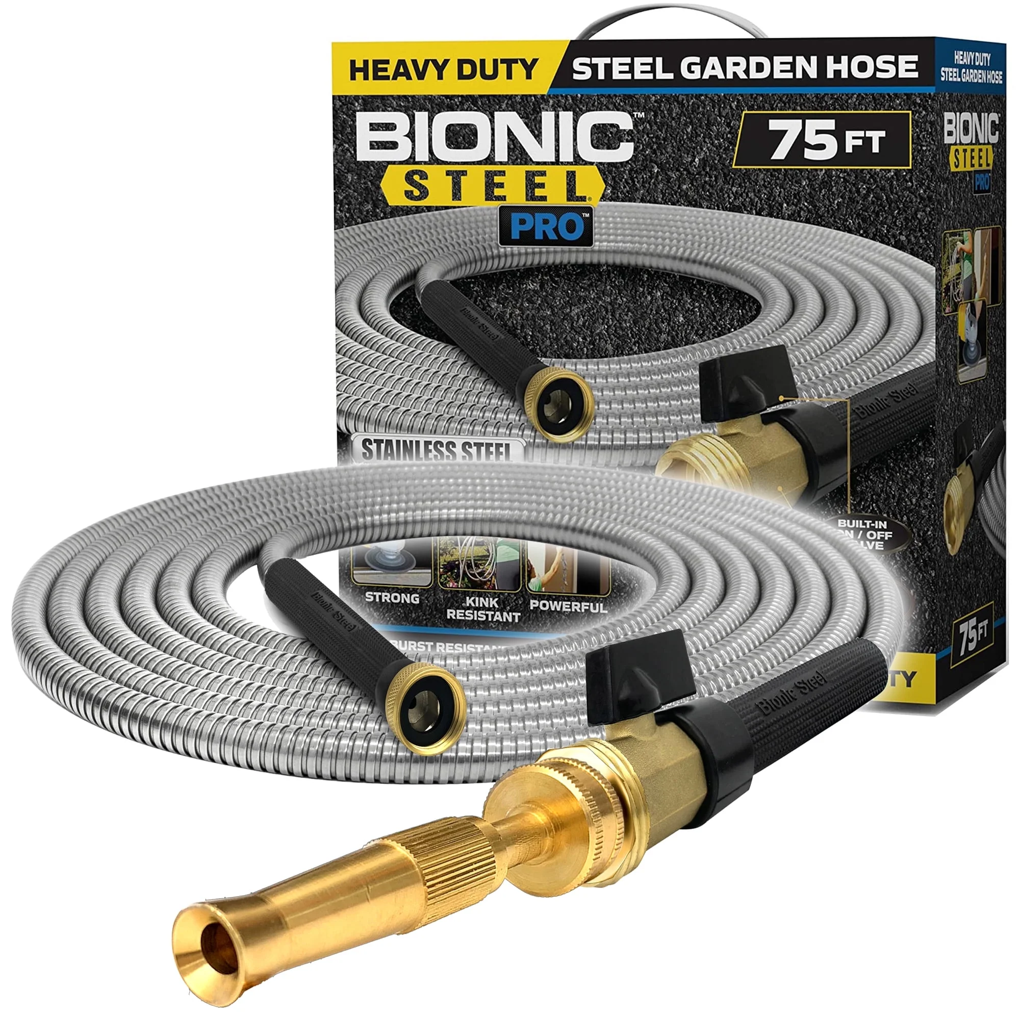 Bionic Steel Pro Garden Hose - 304 Stainless Steel Metal Water Hose, Heavy Duty Lightweight, 75ft