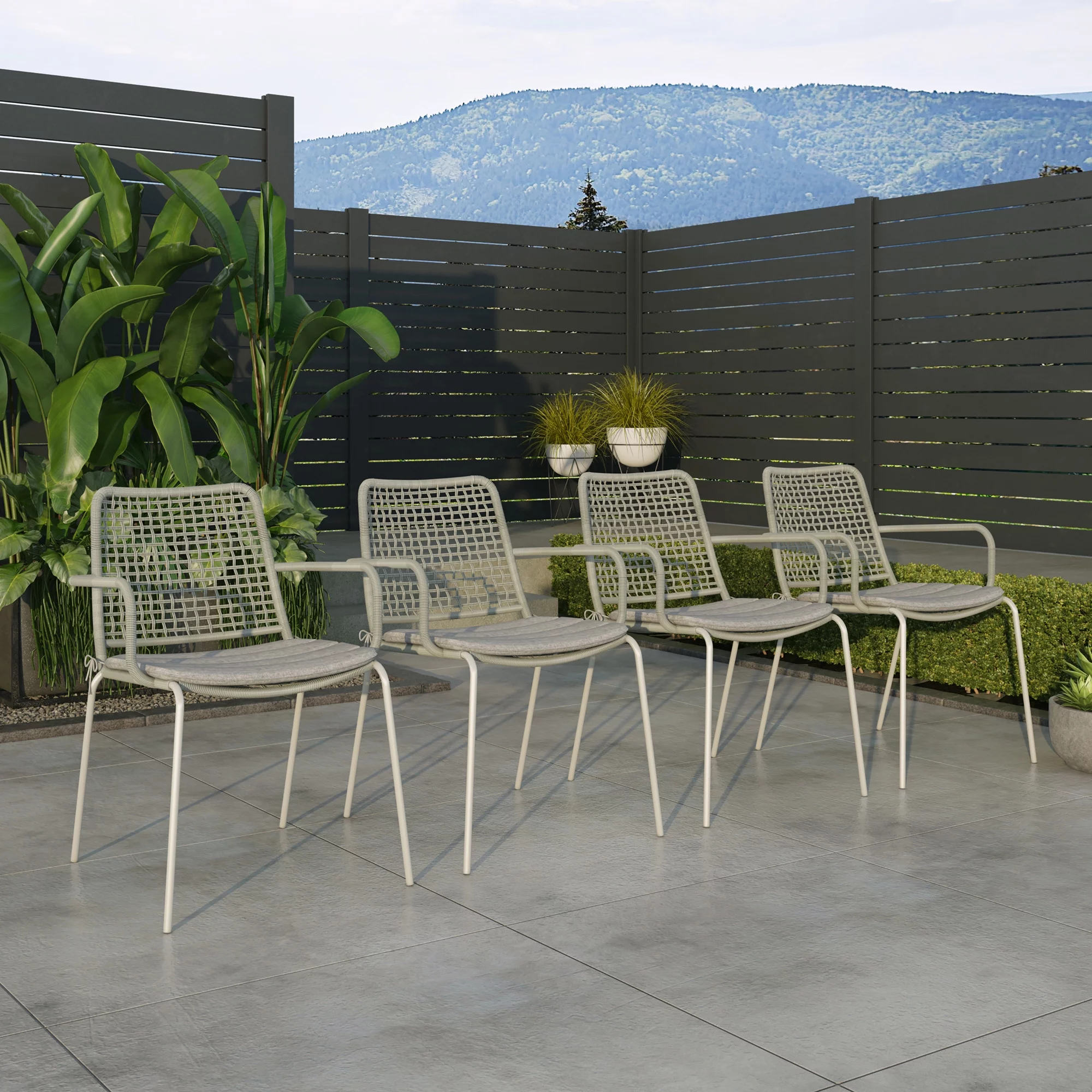 Outdoor Living and Style Set of 4 Gray and Silver Indoor and Outdoor Contemporary Chairs
