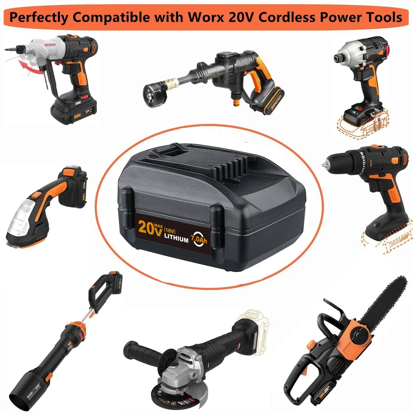 2Pack for WORX Battery WA3520 18V(20Vmax) 7000mAh Li-ion WA3525 WG151s WG155s WXL1810 Black