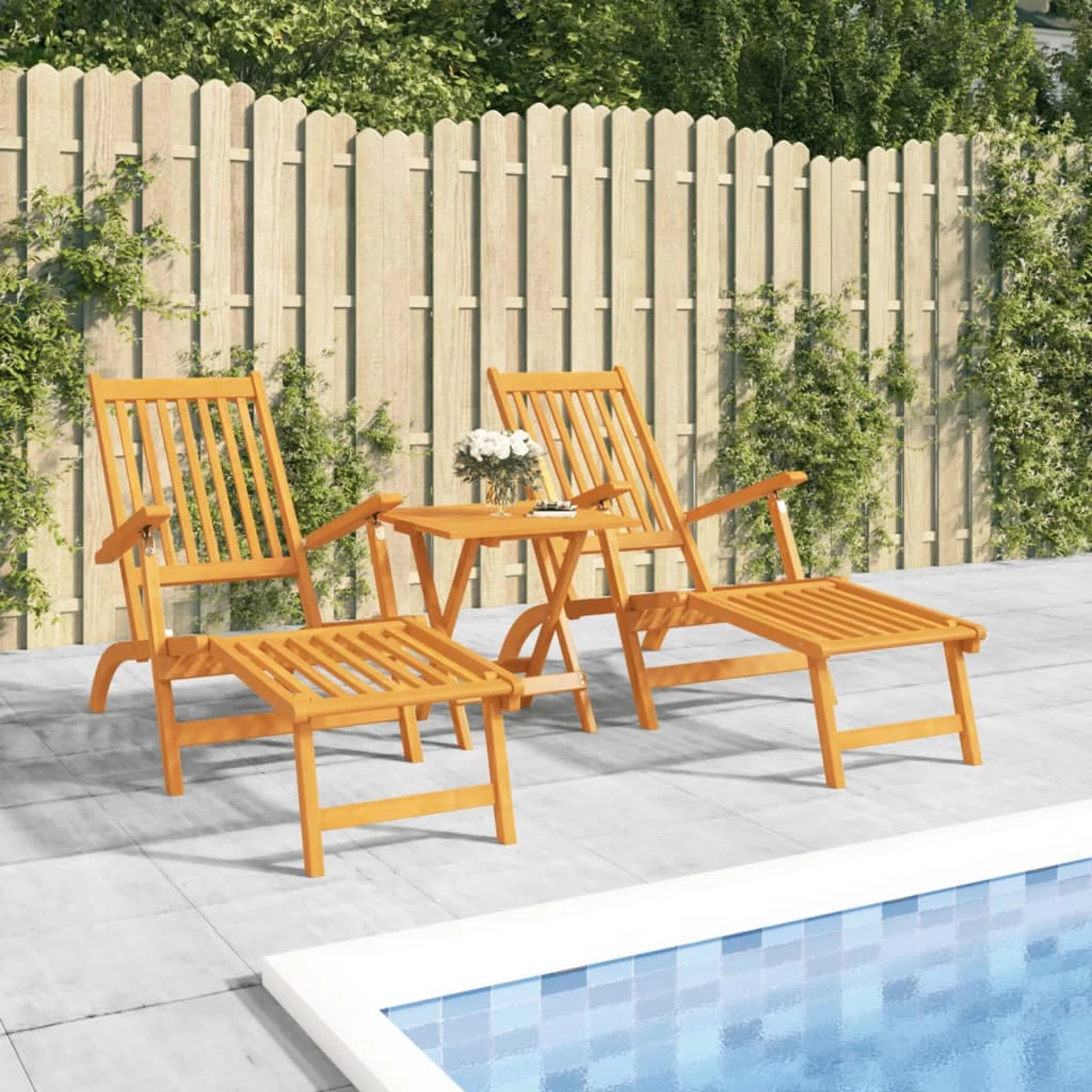 Aibecy Patio Deck Chairs with Footrests 2 pcs Solid Wood Acacia