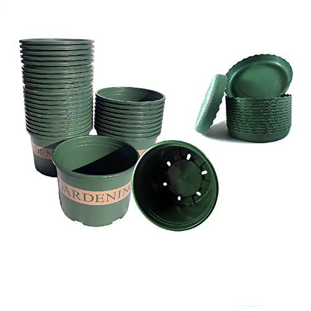 Green Printed Plastic Pots with Tray for Vegetable Flowe Fruit Tree Nursery Seedling Plant/Indoor Outdoor Garden (6, 7.8