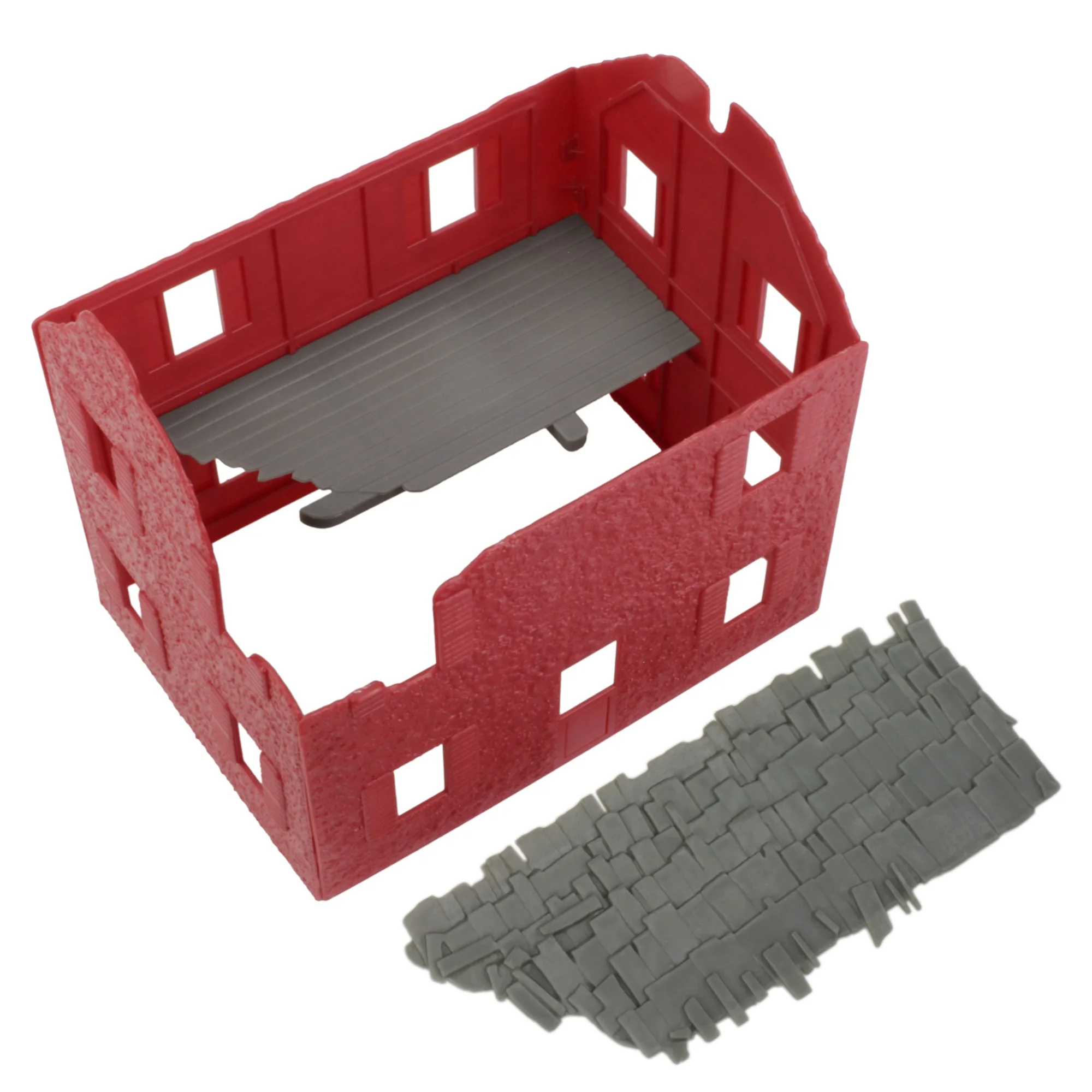BMC WW2 Bombed French Farm House - Barn Red Plastic Army Men Playset Accessory