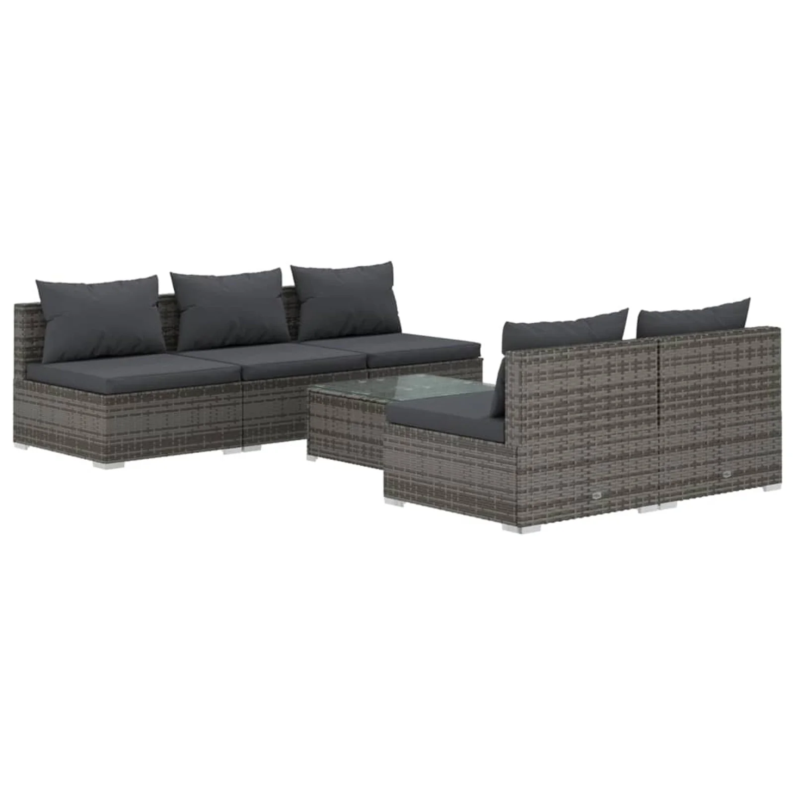 Dcenta 6 Piece Patio Set with Cushions Poly Rattan Gray