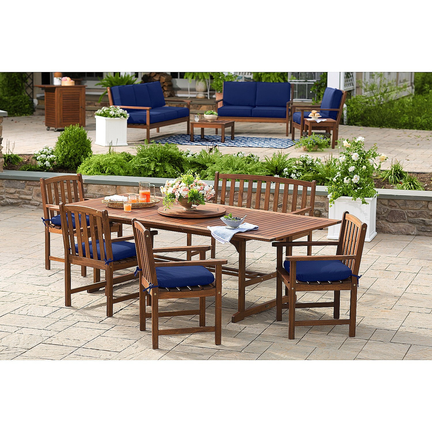 Evergreen 35 in. Lancaster Natural Brown Eucalyptus Wood Outdoor Dining Chair with Arms