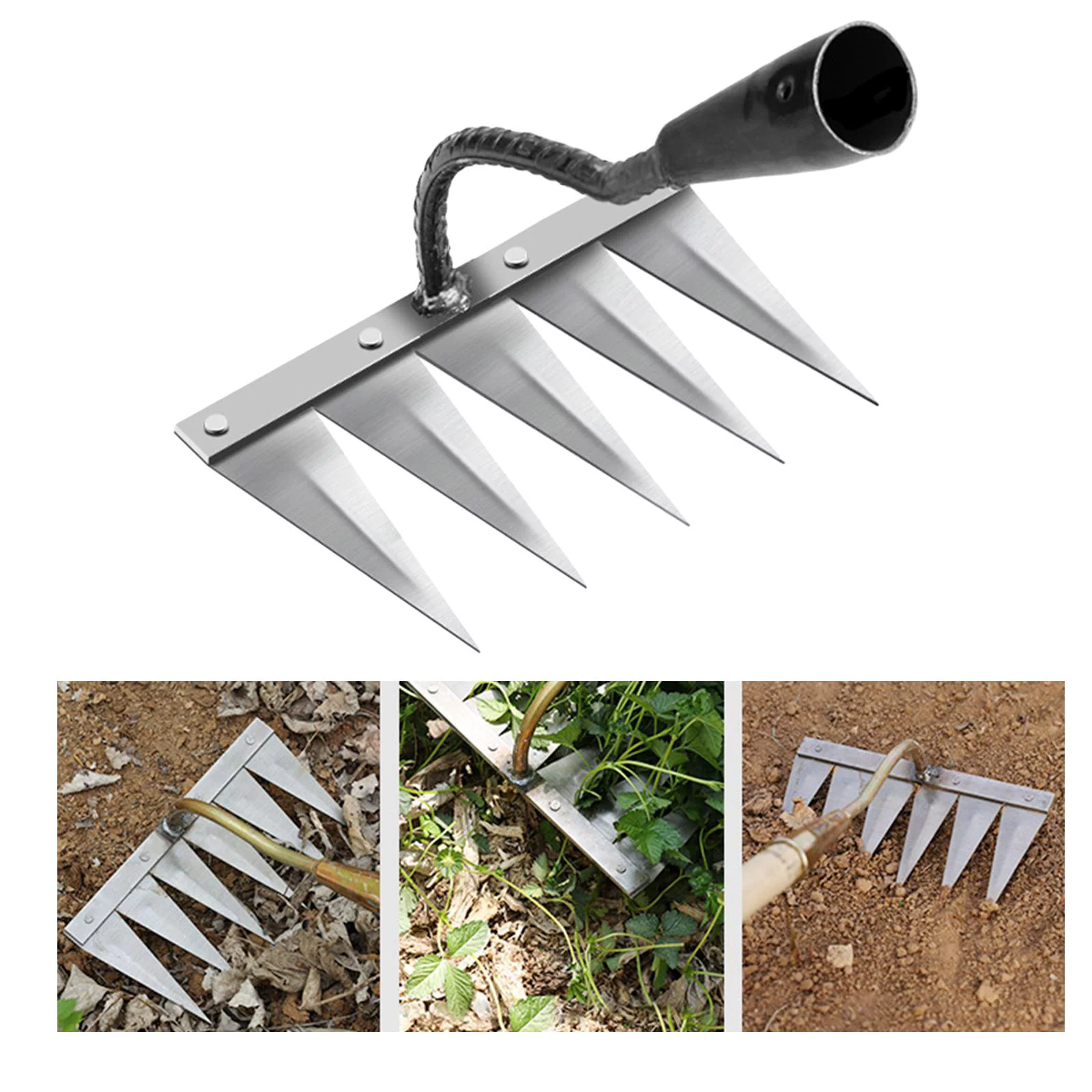 2Pcs Heavy Duty ing Hoe Rake Harrow Garden Lawn Leveling Loosen Planting Hand Tool Agricultural Vegetable , 5 Brass 5