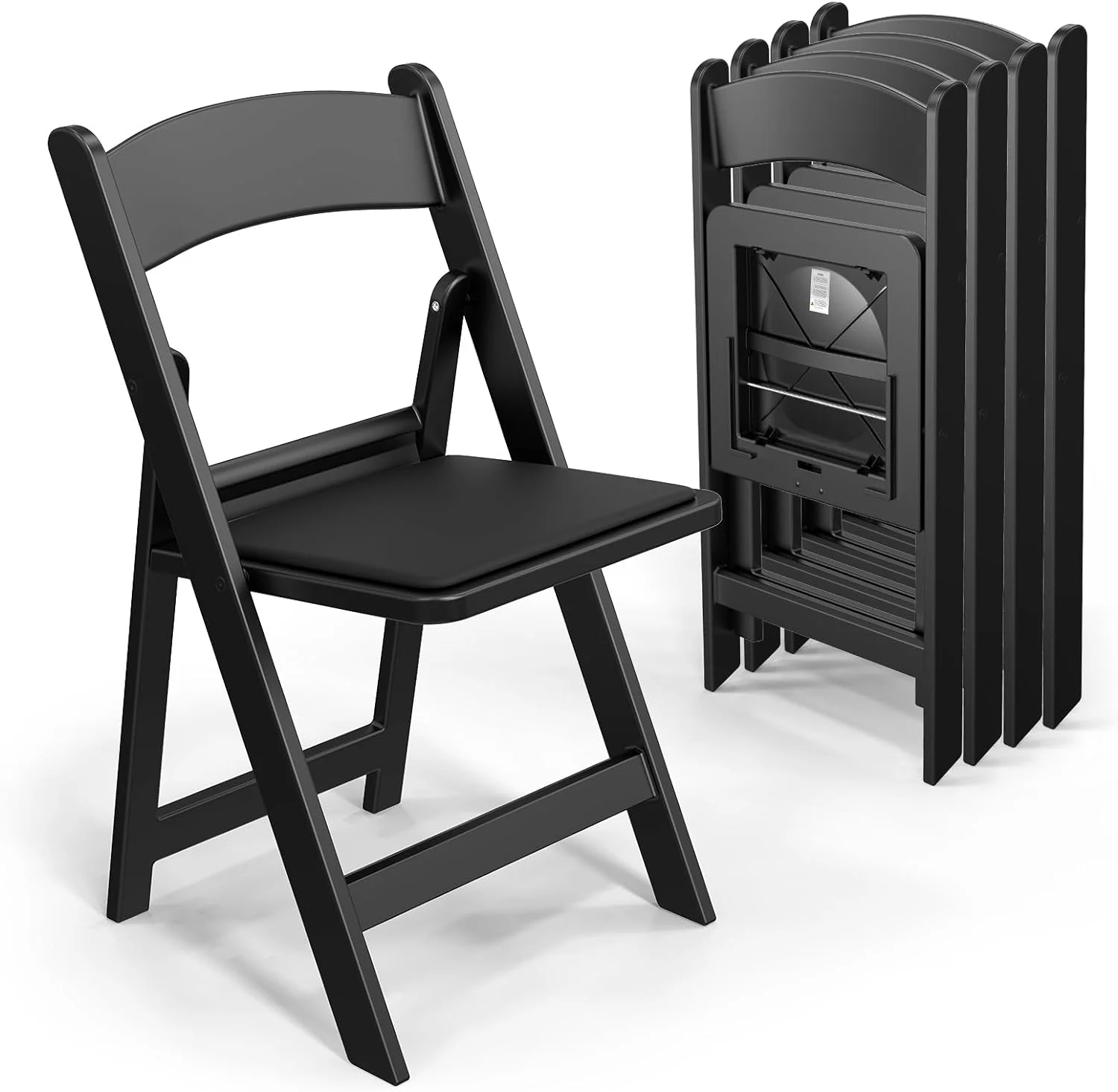 Black Resin Plastic Folding Chair with Padding Seat Weight Capacity to 350 lbs for Indoor Ourdoor Use, 4 PC