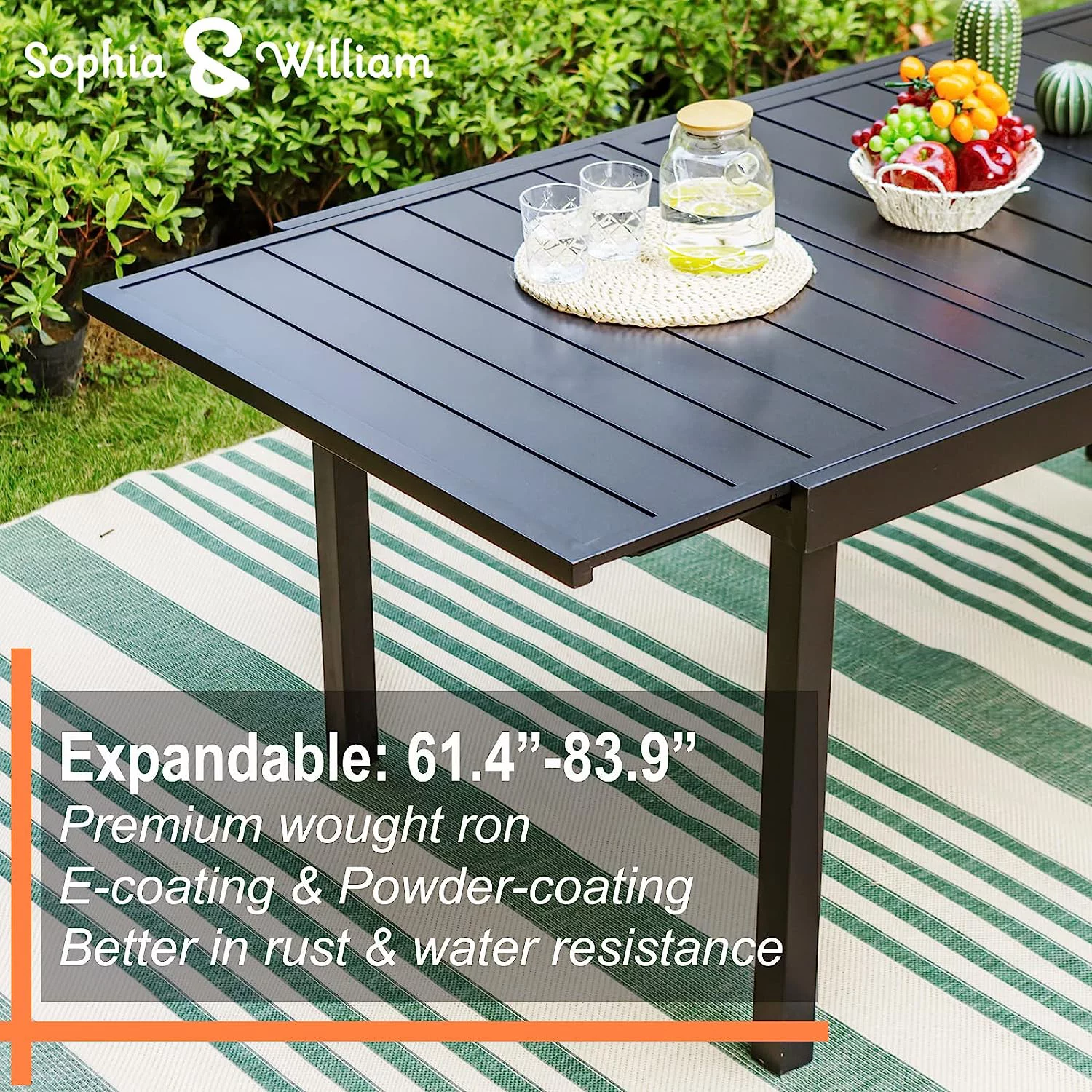 & William 9 Pieces Patio Dining Set for 6-8 People  Outdoor Expandable Metal Table and PE Rattan Chairs Set with Cushions  Modern Conversation Furniture for Terrace Porch Backyard