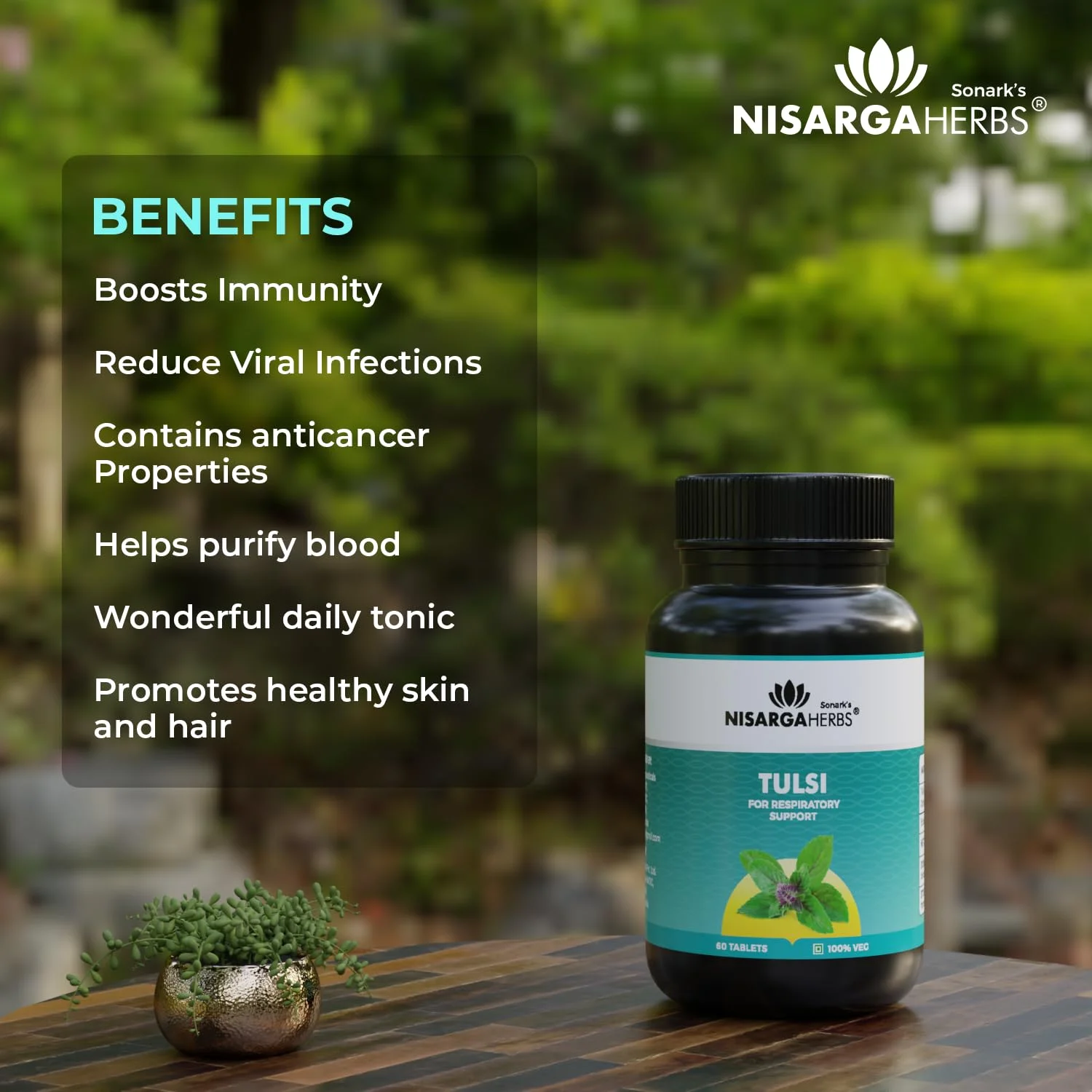 Nisarga Herbs Tulsi Tablet - 100% Organic, Ayurvedic & Natural - 60 Tablets Each (Pack Of 2)