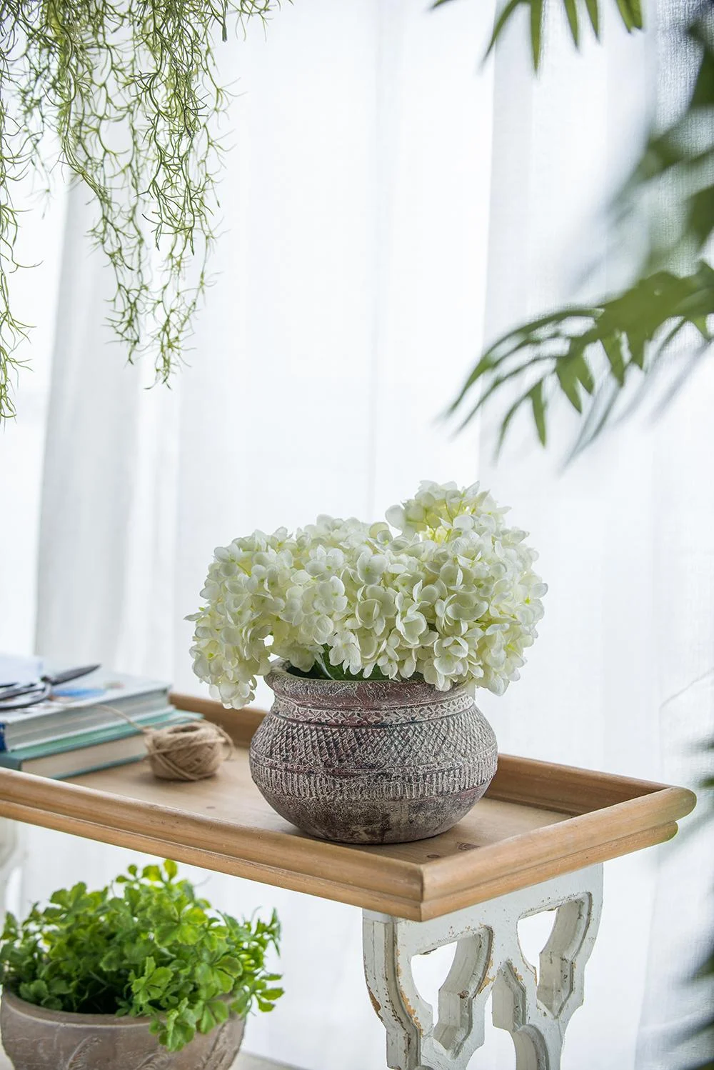 A&B Home Round Terracotta Planter with Textured Tribal Pattern 8.5