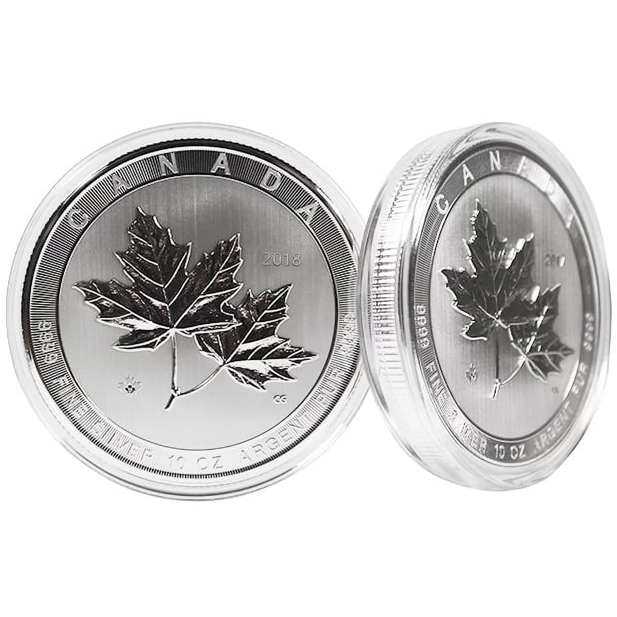 Lot of 5 - Canadian Maple Leaf, 10 Troy Ozs. Silver, .9999 Pure