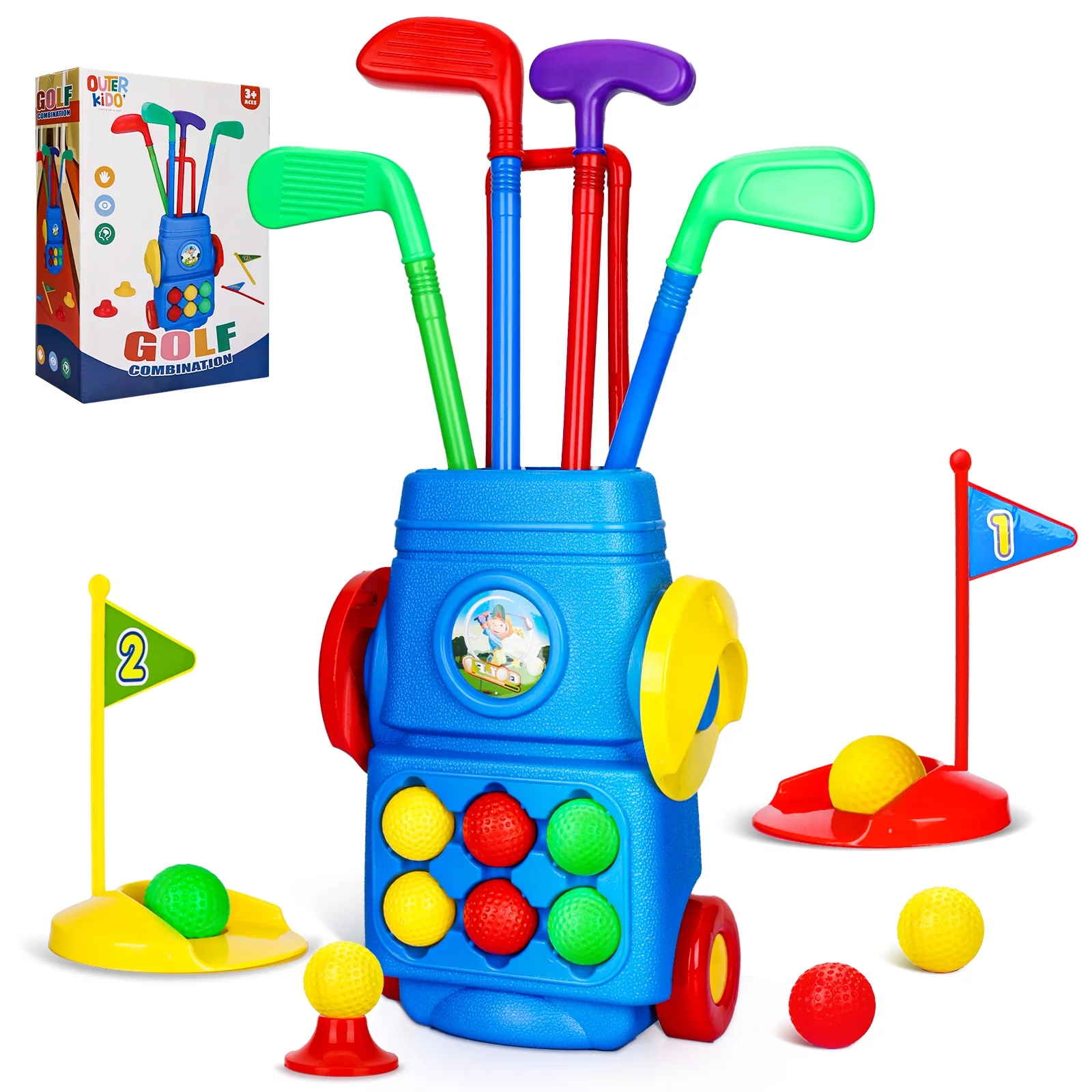 SUPER JOY Toddler Golf Toy Set - Kids Golf Suitcase Game Play Set & Sports Toys with 6 Balls, 4 Golf Sticks, 2 Practice Holes - Indoor and Outdoor Toys for 3 4 5 6 Year Old Boys Girls