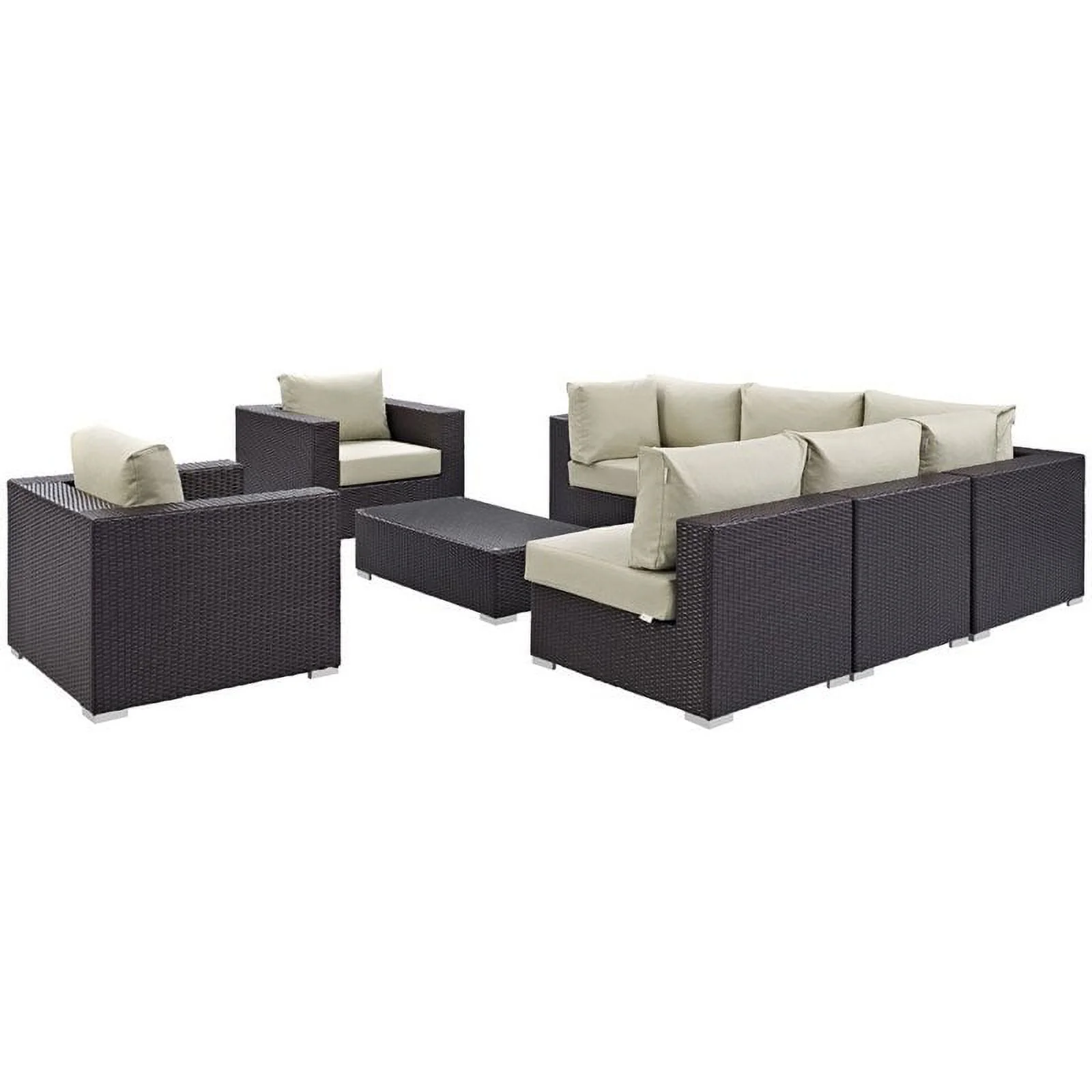 Hawthorne Collection 8 Piece Patio Sofa Set in Espresso and Beige