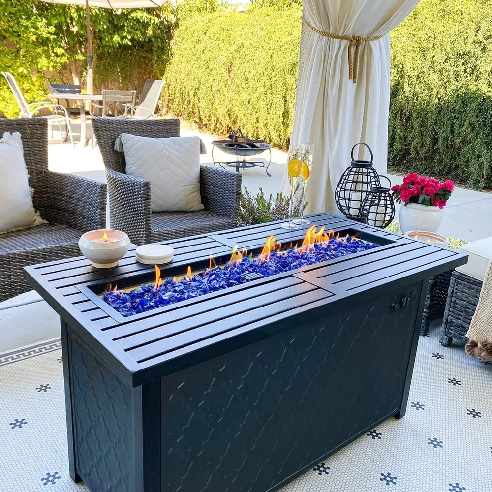 Metal/ Glass 50,000 BTU Rectangular / Square Fire Pit Table Black 45 inch
