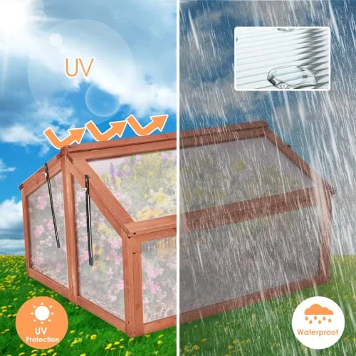 Portable Cold Frame for Winter Gardening, Mini Wooden Green House with Two Box & Openable Lids , Indoor Outdoor Cold Frames Raised Plants Bed Protection