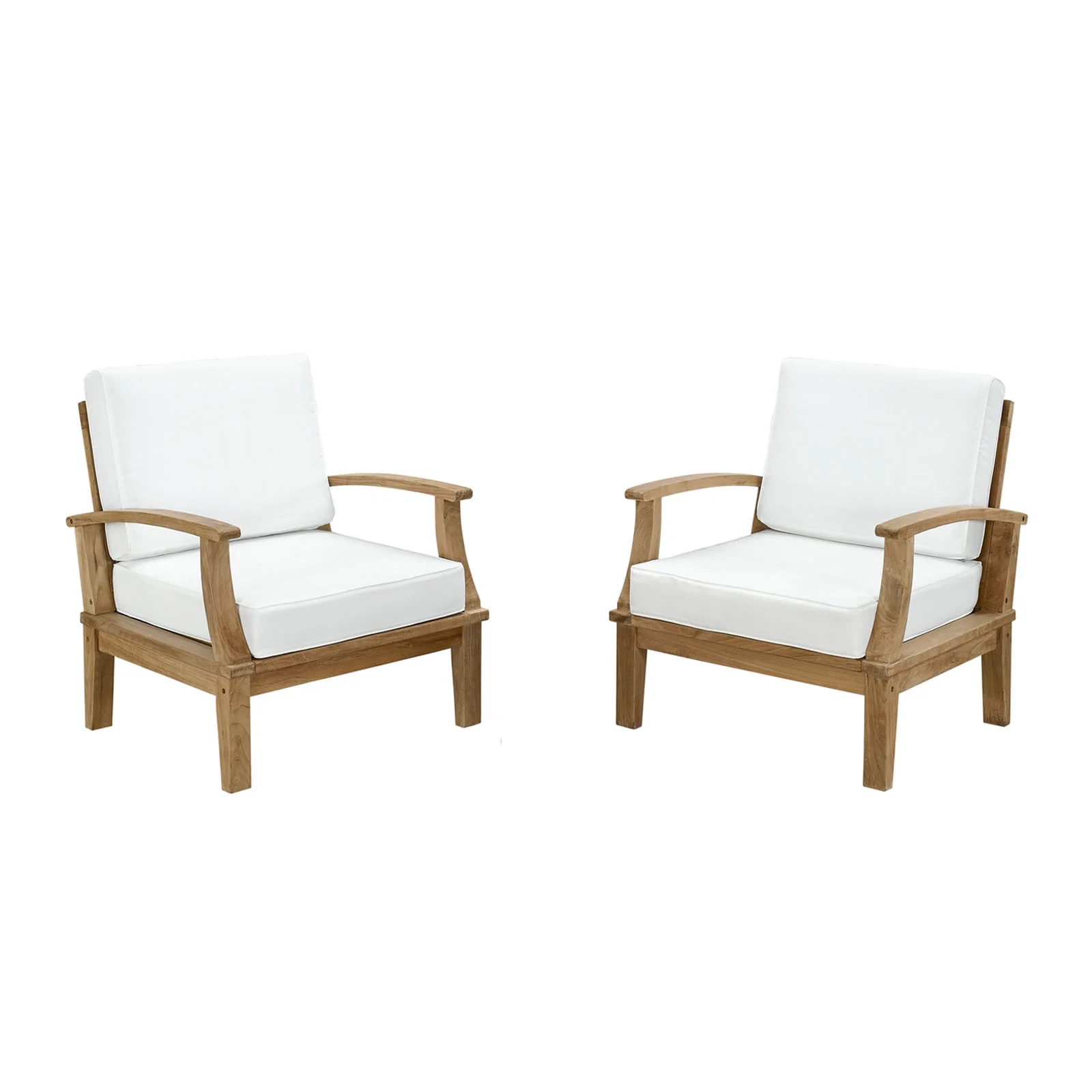 Modern Contemporary Two PCS Outdoor Patio Teak Sofa Set, White, Fabric, Wood