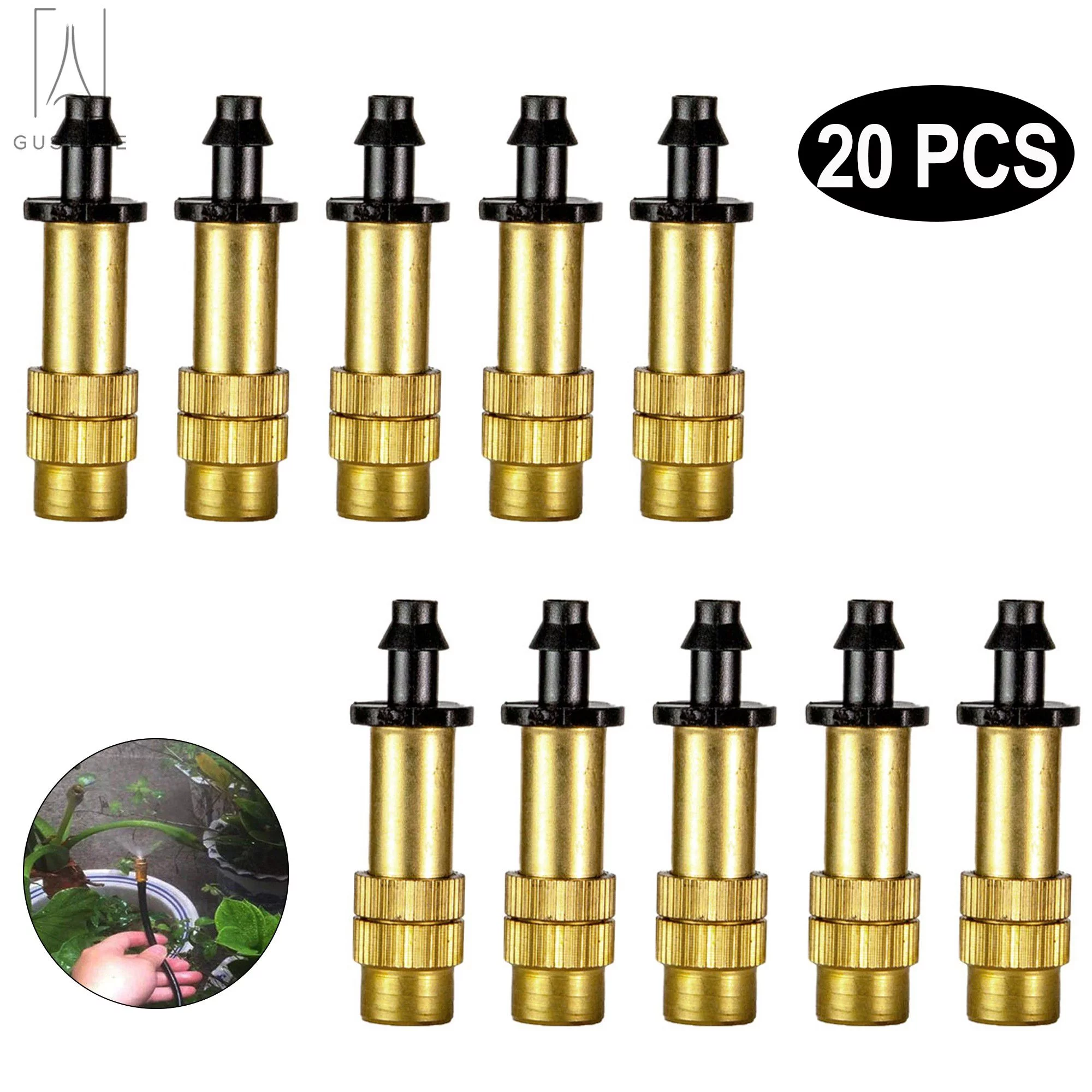 GustaveDesign 20PCS Adjustable Misting Nozzle Gradening Watering Brass Spray Sprinkler for Flower Beds,Vegetable Gardens,Lawn,Herbs Gardens