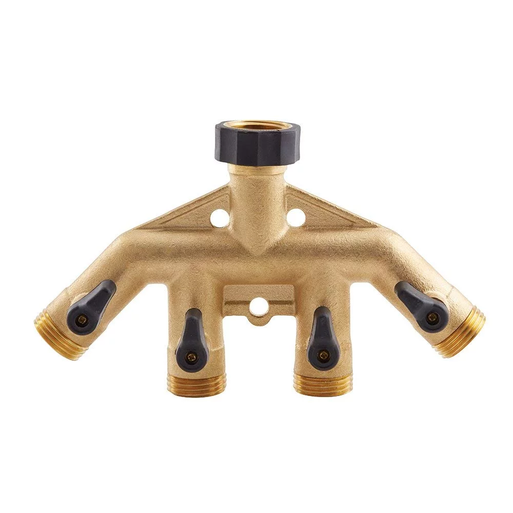 Gilmour Brass 4-Way High Flow Water Hose Manifold Connector, Garden Hoses 43HF