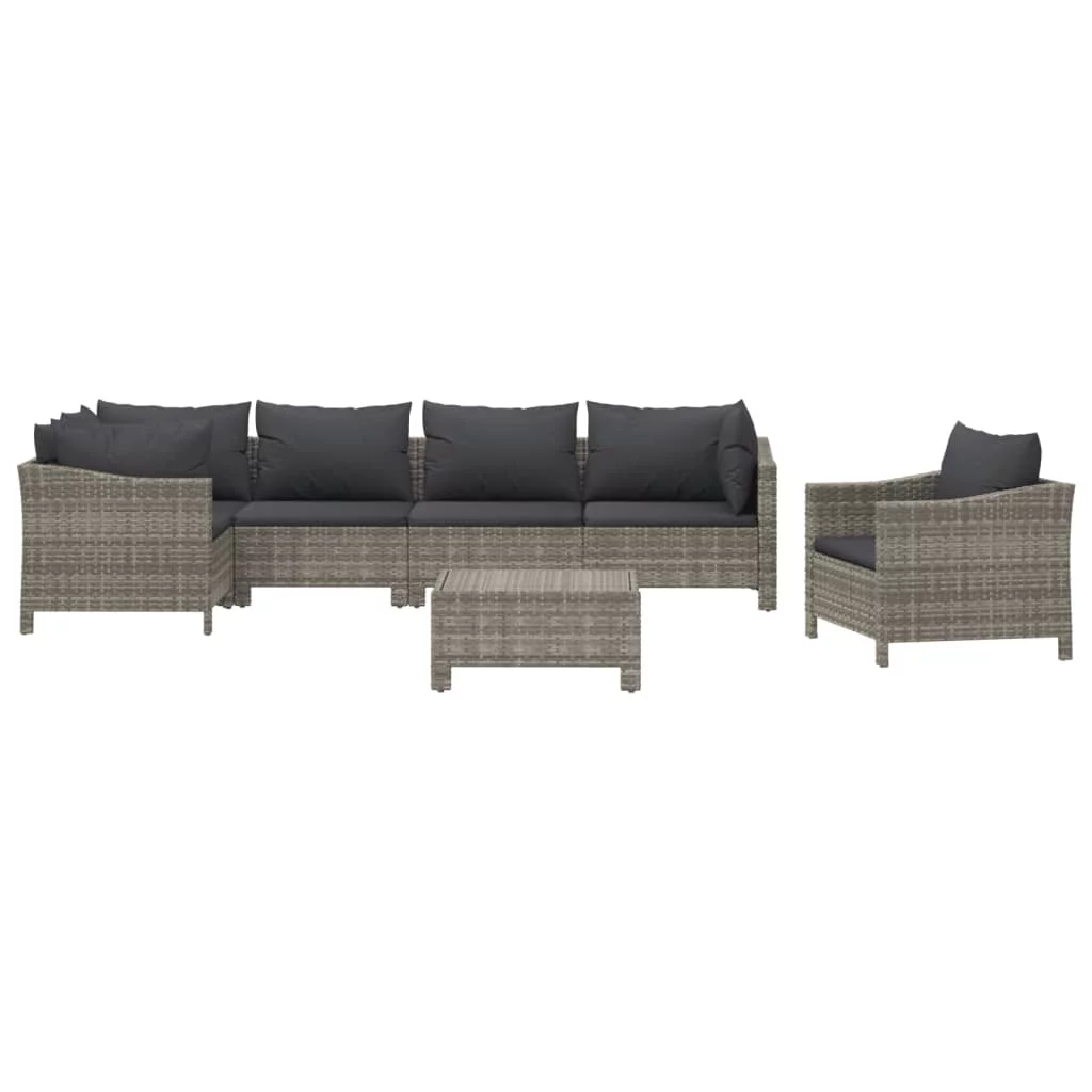 Dcenta 7 Piece Patio Set with Cushions Gray Poly Rattan