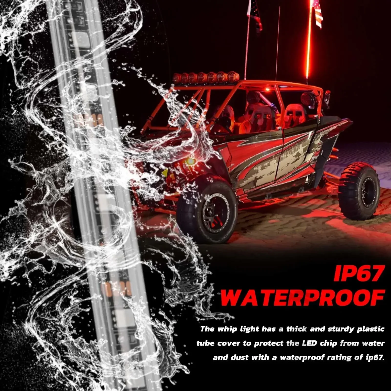 2PCS 3ft Spiral LED Whip Light for UTV Compatible with Polaris RZR 800 900 1000 XP for Can-Am Maverick X3 Remote Control