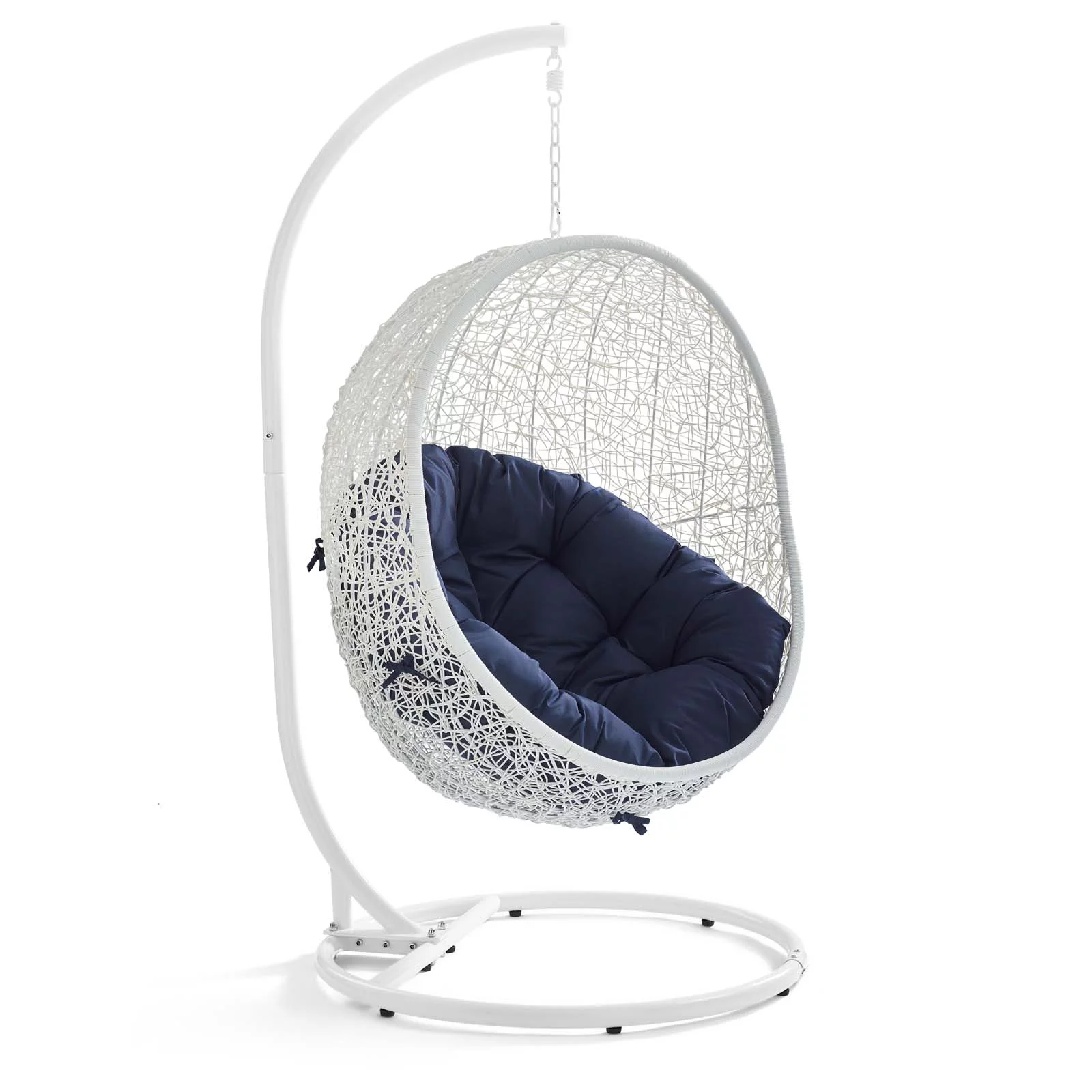 Modway Hide Outdoor Patio Sunbrella® Swing Chair With Stand in White Navy