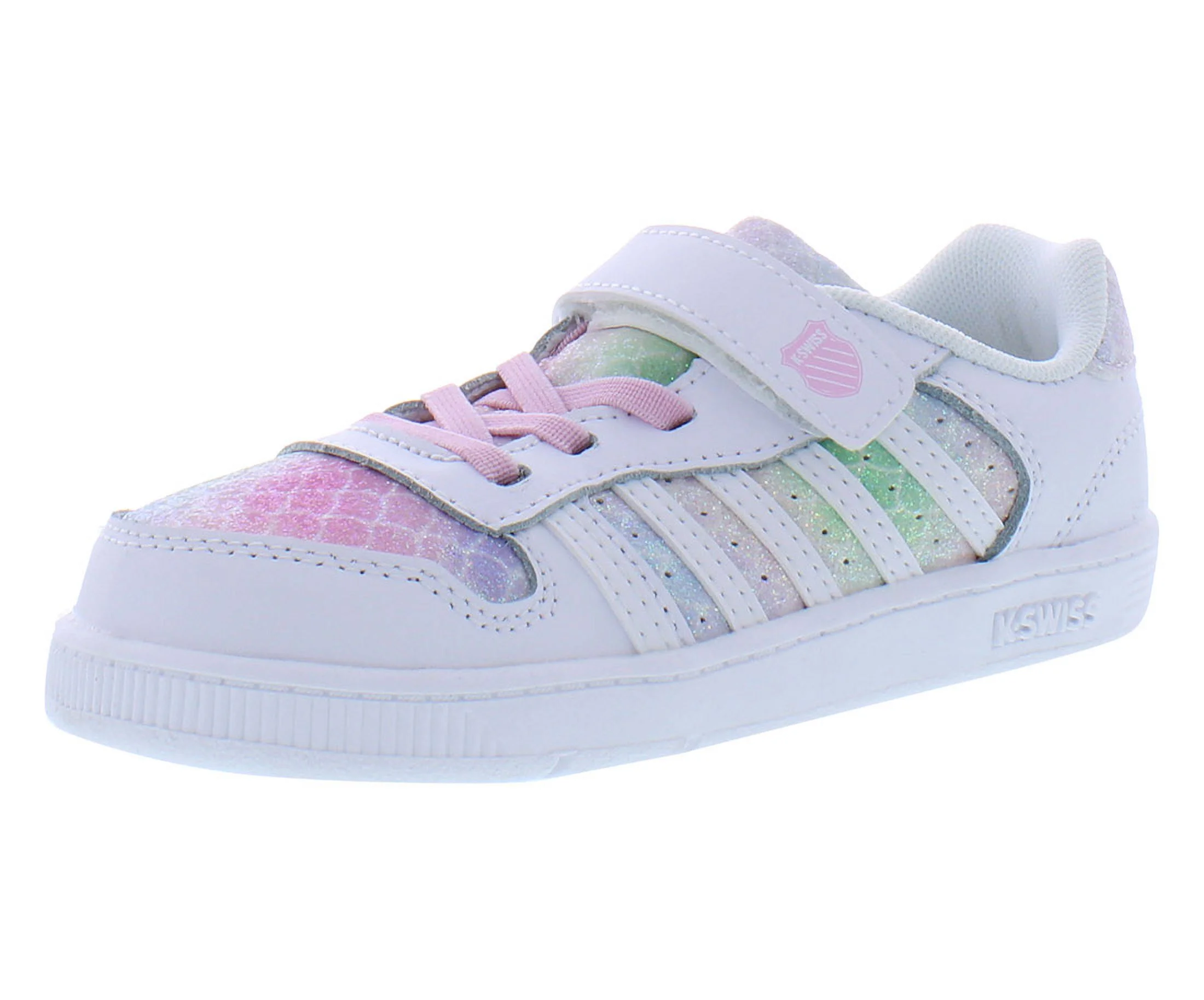K-Swiss Court Palisades Strap Infant/Toddler Shoes Size 10, Color: White/Mermaid Sparkle
