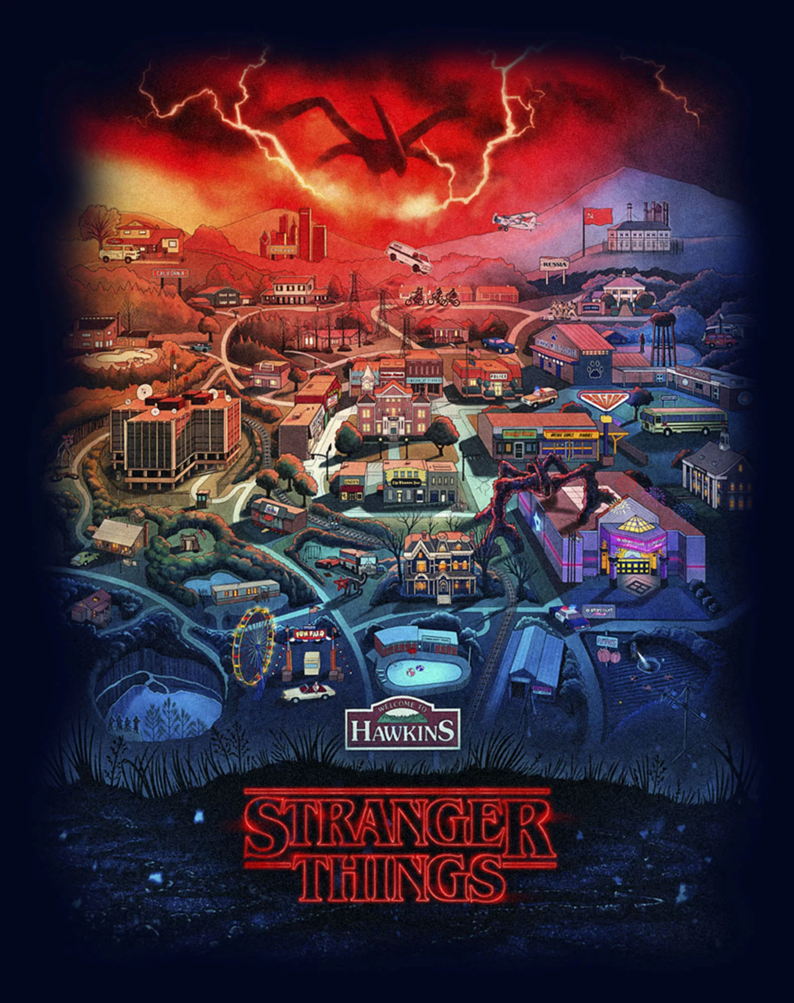 Men's Stranger Things Welcome to Hawkins  Graphic Tee Navy Blue 3X Large