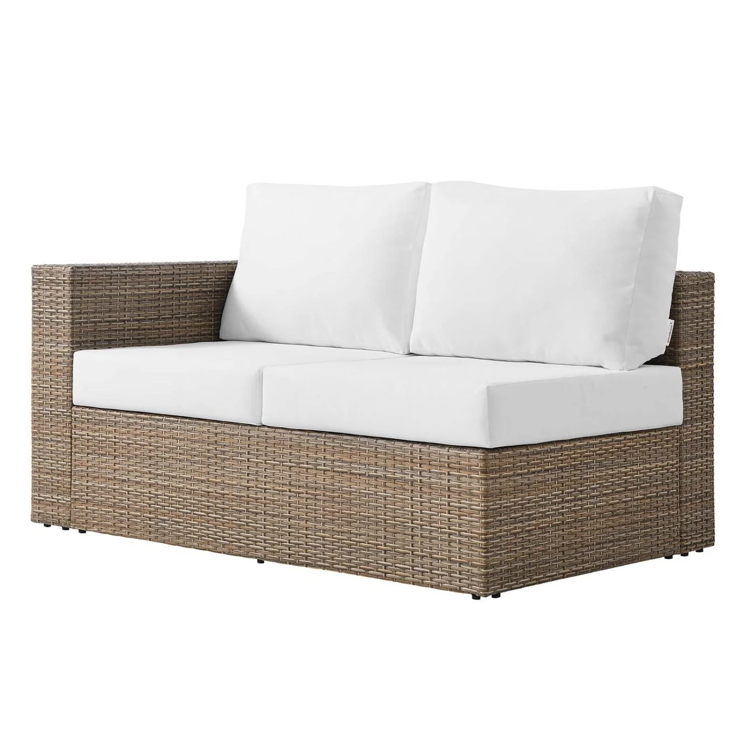 Lounge Loveseat Sofa, White, Rattan, Wicker, Outdoor Patio Balcony Cafe Bistro Garden Hospitality Restaurant, Modern Contemporary HB34591