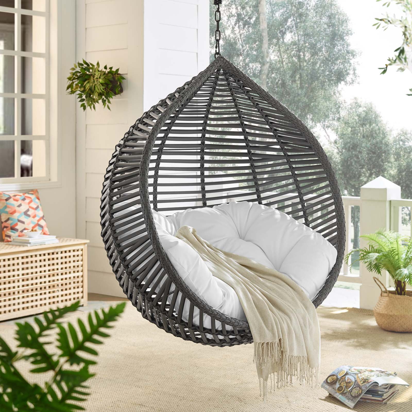 Modway Garner Teardrop Outdoor Patio Swing Chair Without Stand in Gray White