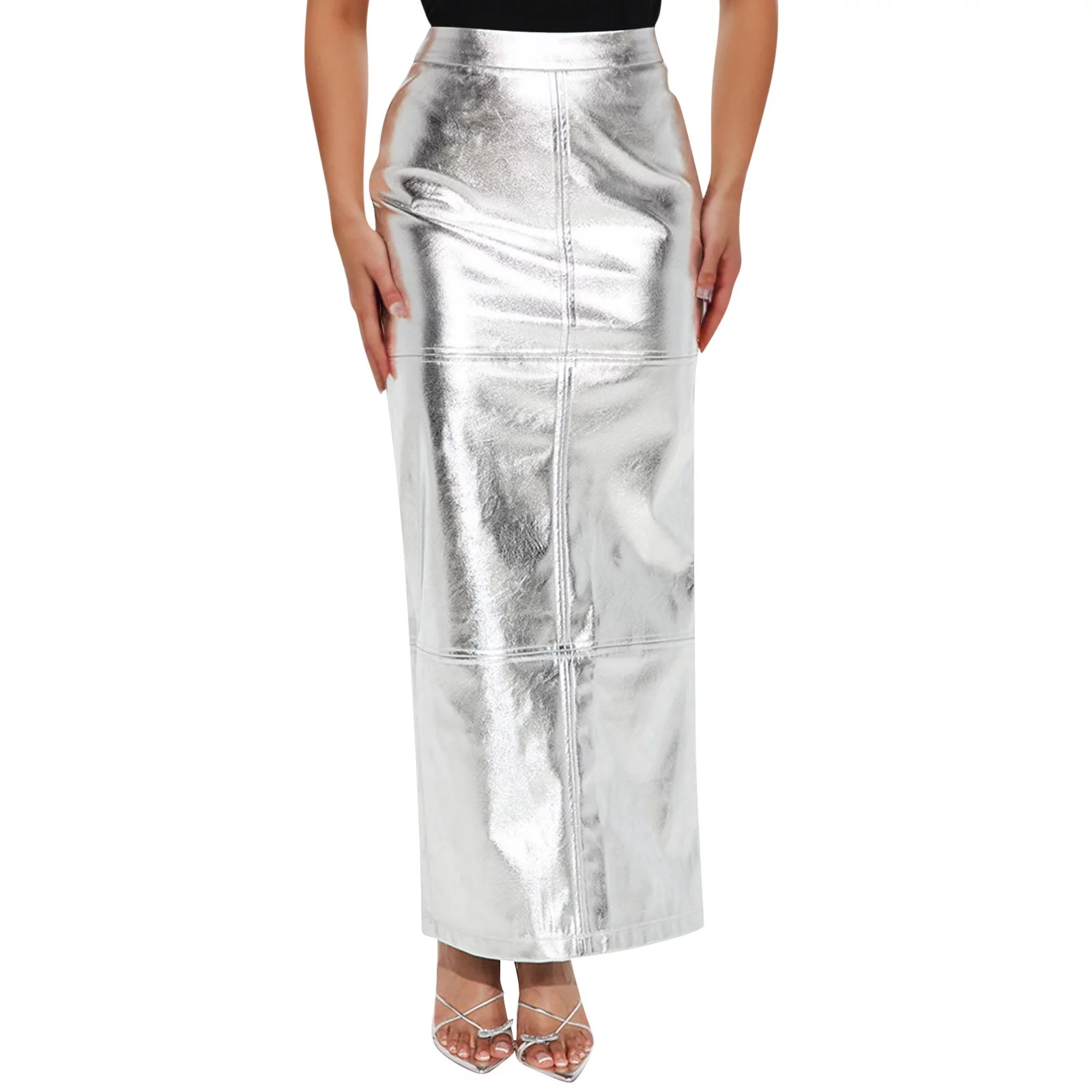 Spring Maxi Skirt Pu Leather Long Skirt For Women High Waist Retro Maxiskirt Pathwork Bodycon Hip Package Sexy Female Prom Split Skirt Skirt