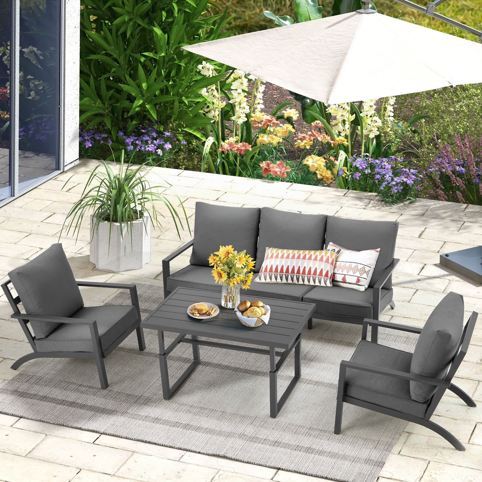Danrelax 4 Pieces Aluminum Patio Furniture Set,Patio Conversation Set, Black