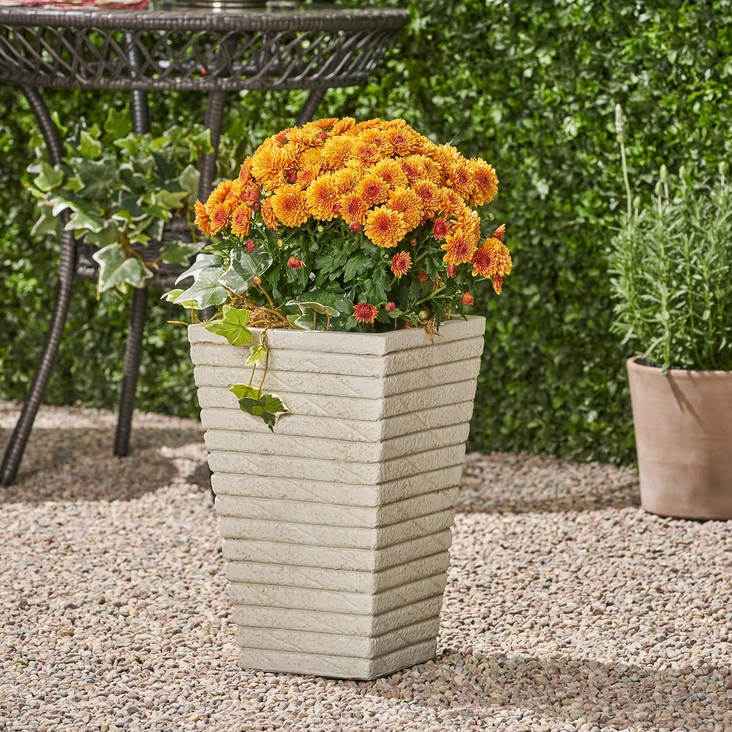 Urn Planter, Square, Tapered, Riveted, Antique  Lightweight Concrete