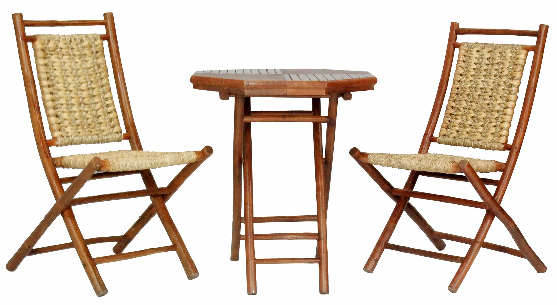 36' Brown Water Hyacinth and Bamboo set of 2 Chairs and a Table