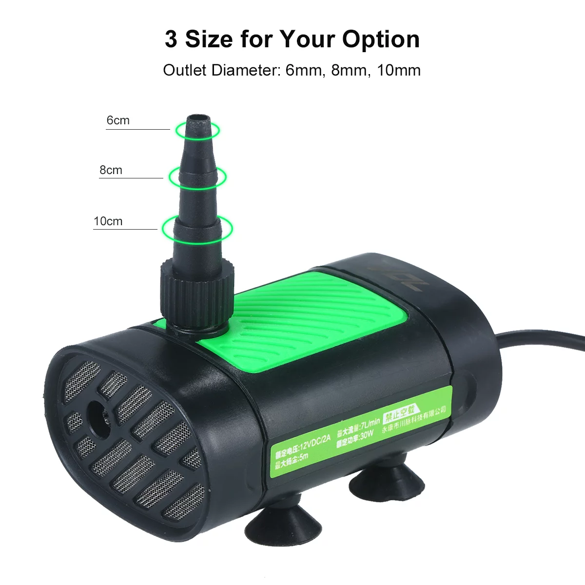 Nebublu Ultra Quiet Fountain Pump, 12V  Brushless Submersible Water Pump, 30W, 7L/Min, 10ft High Lift, 3 Size Nozzle, Perfect for Pond Aquarium Fish  Hydroponics