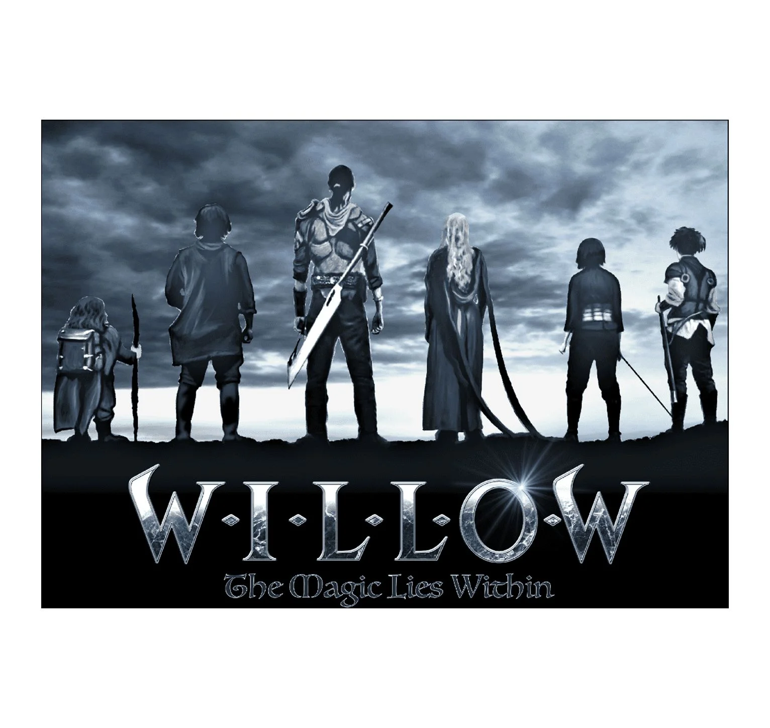 Willow on Disney+ Hero Characters Lineup Men's Black Crew Neck Short Sleeve Tee-XL