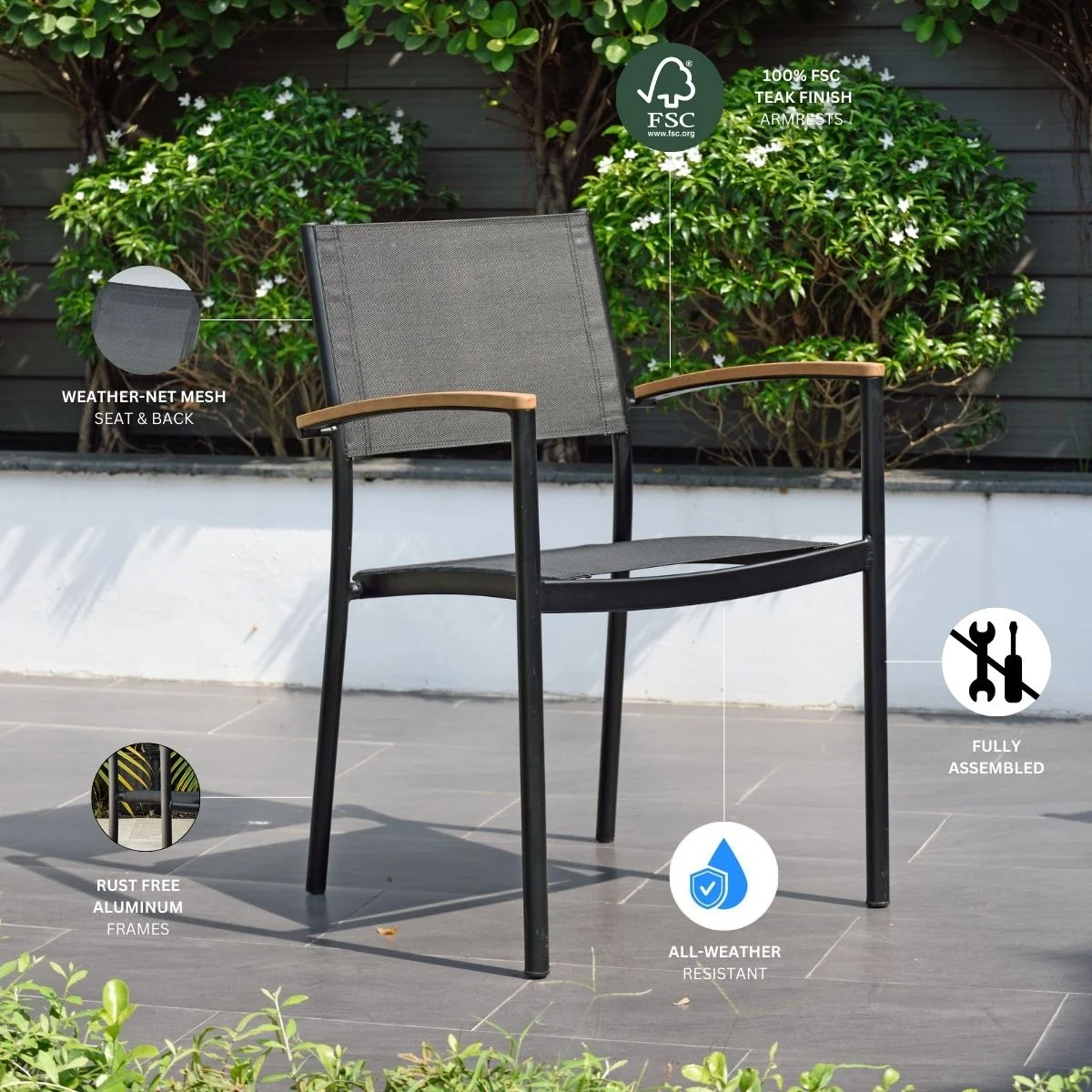 Amazonia Amoise Teak Finish & Aluminum 9 Pieces Extendable Rectangular Patio Dining Set