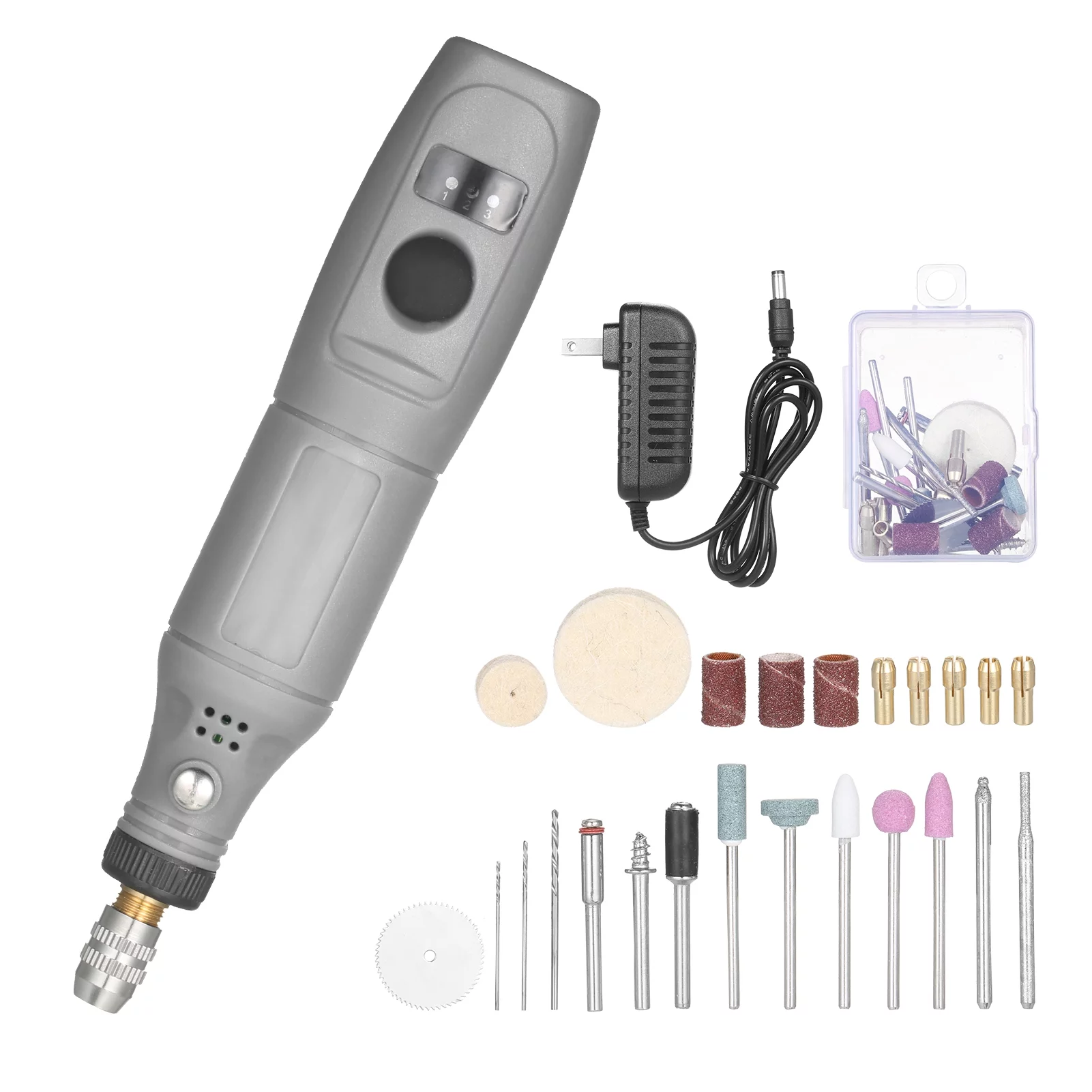 Mini Rotary Tool Portable Electric Grinder 5000-15000rpm Variable Speed Rotary Cutter with 24Pcs Attachments for Crafting Projects and DIY Creations