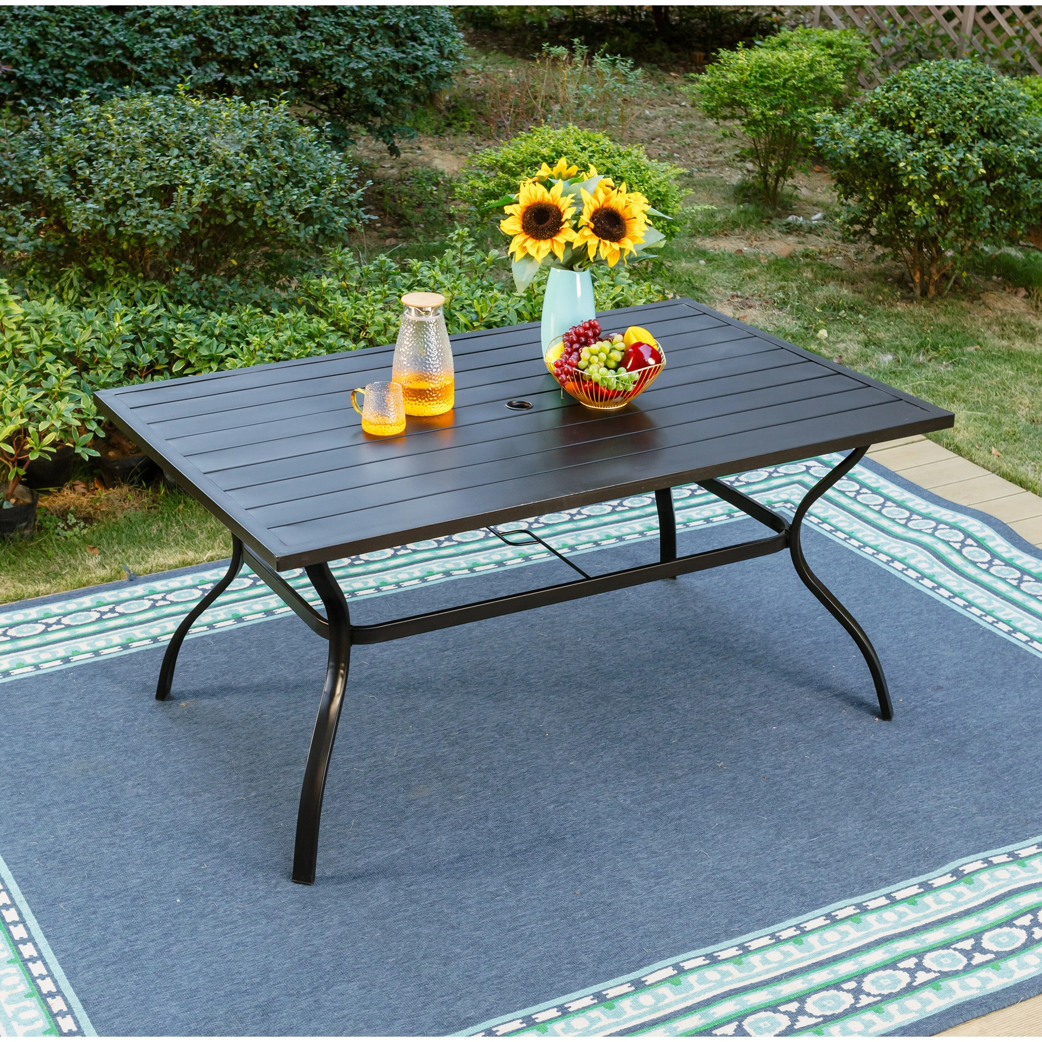 Phi Villa 5/6/7/8 Patio Dining Set with Cast Aluminum Chairs and Patio Umbrella 7-Piece Set